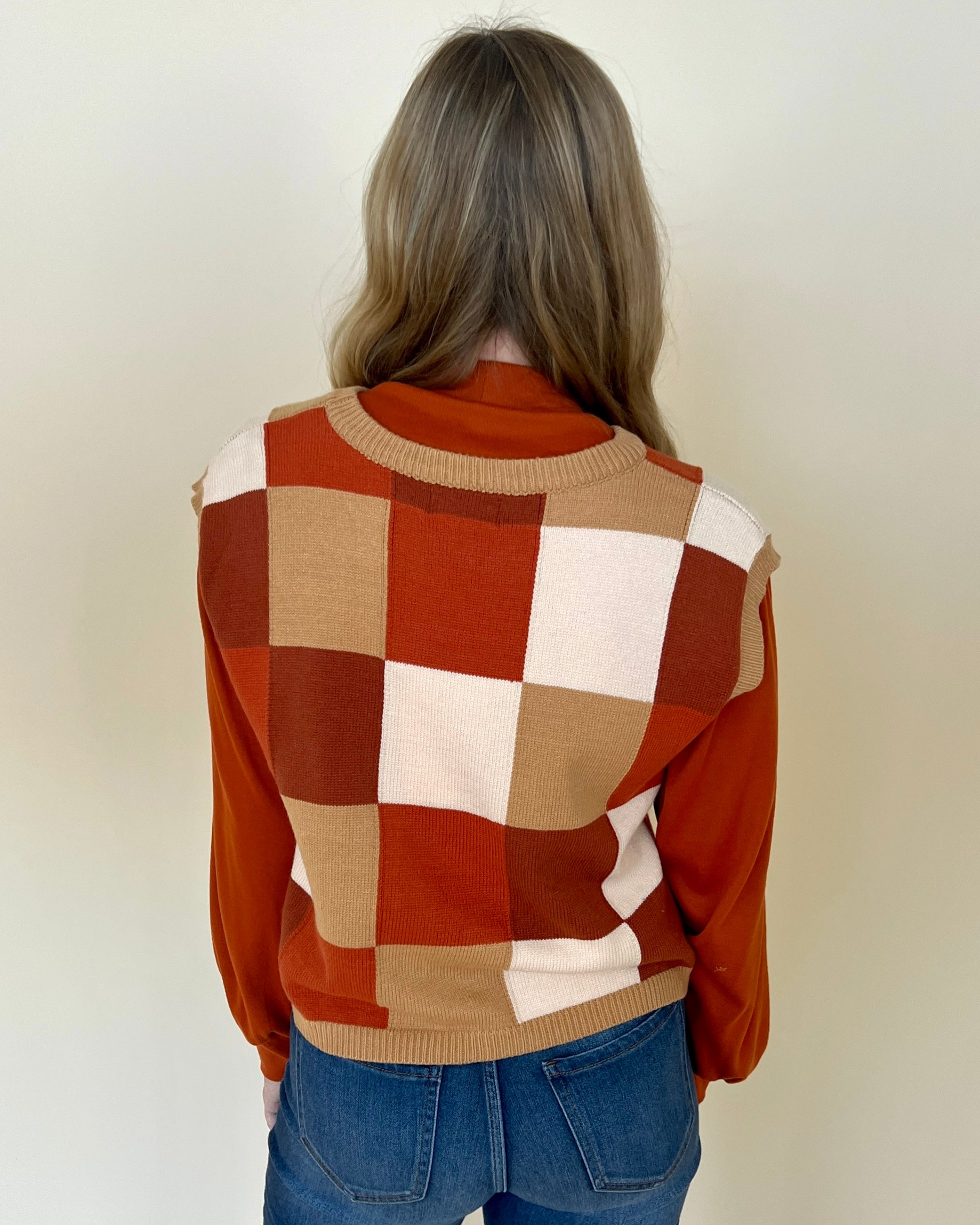 Looking For You Brown Multi Checkered Sweater-Shop-Womens-Boutique-Clothing