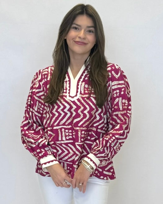 Darling Daze Magenta Tribal Print Top-Shop-Womens-Boutique-Clothing