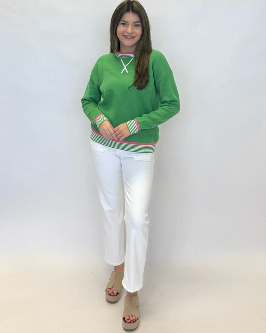Simple Classic Green Striped Trim Sweater-Shop-Womens-Boutique-Clothing