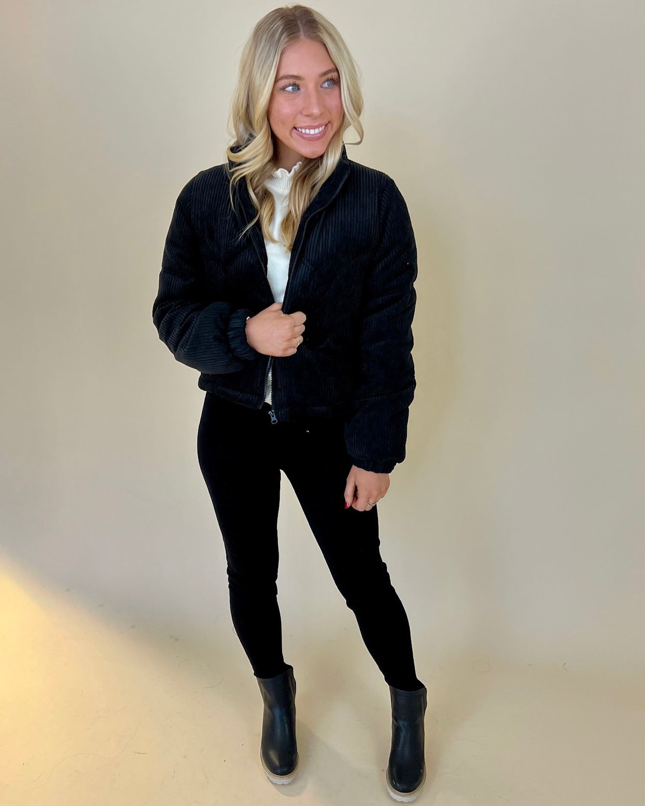 Not A Doubt Black Ribbed Puffer Coat-Shop-Womens-Boutique-Clothing
