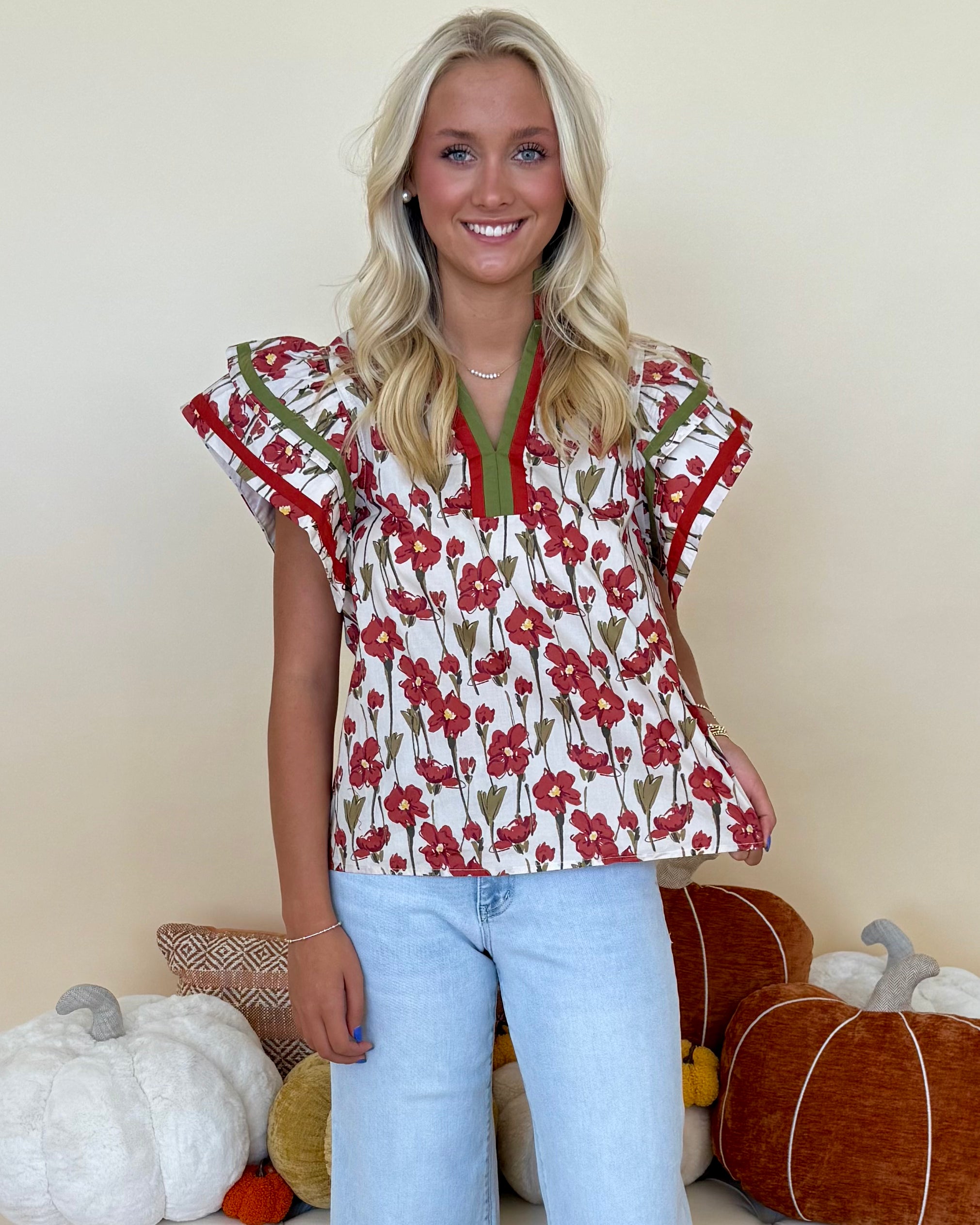 Charmed Moments Rust Floral Flutter Top-Shop-Womens-Boutique-Clothing