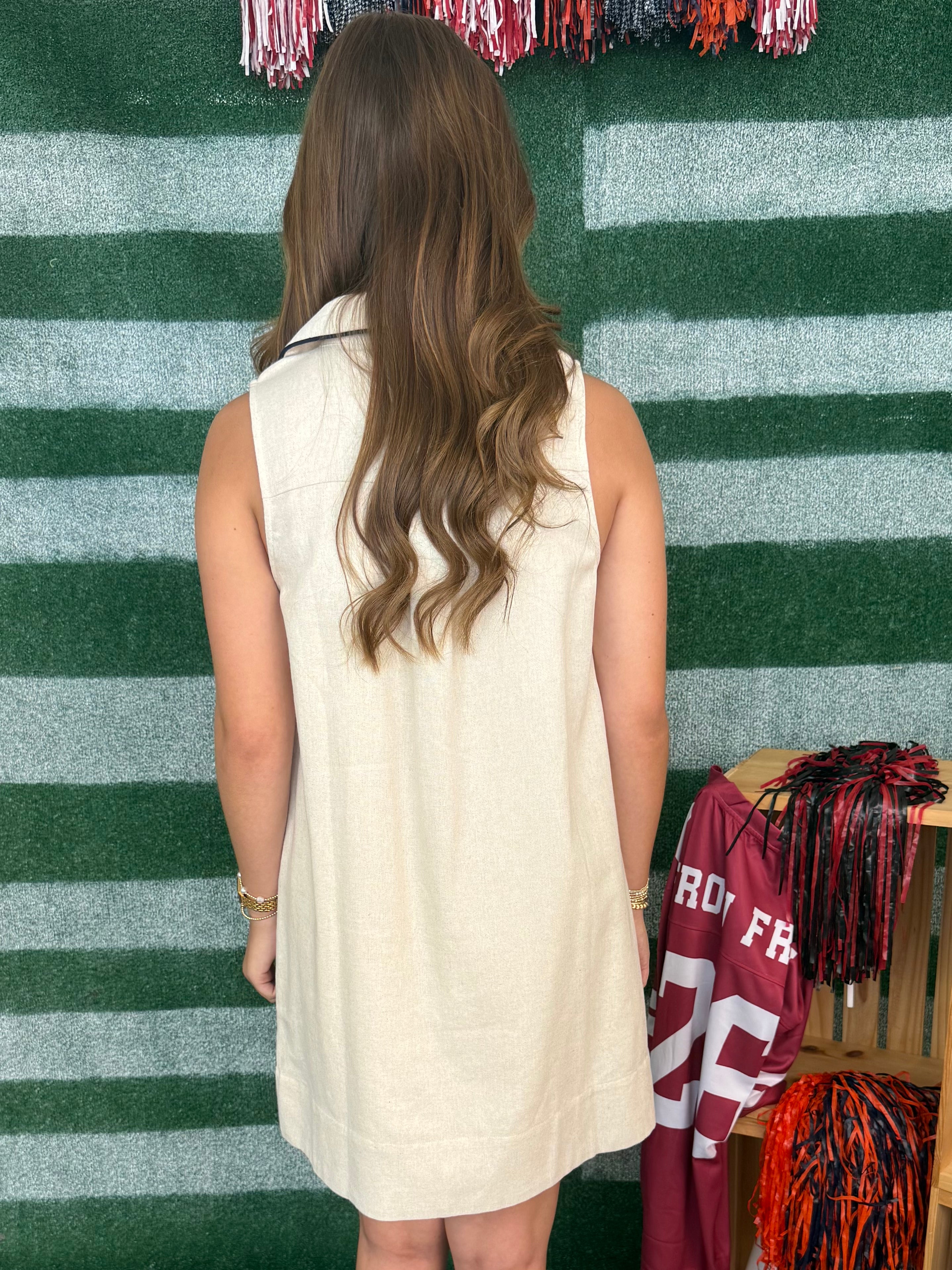 Kickoff Social Oatmeal Sleeveless Piping Dress-Shop-Womens-Boutique-Clothing