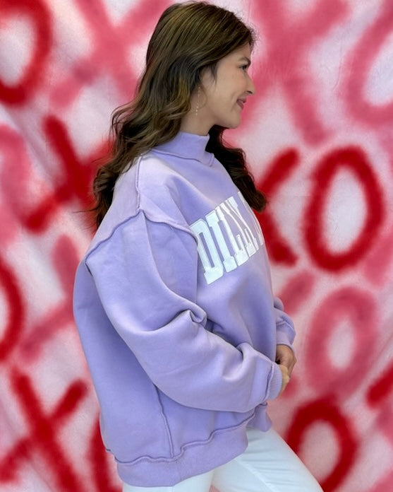 Lavender “Dilly Dally” Mock Neck Sweatshirt-Shop-Womens-Boutique-Clothing