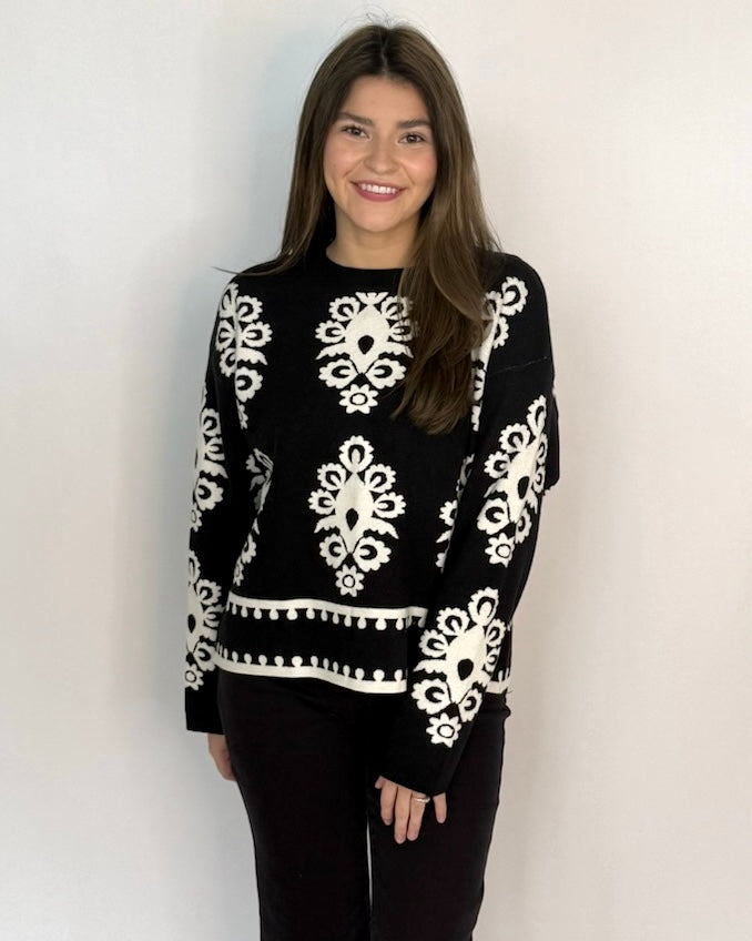 Easy Days Black Print Sweater-Shop-Womens-Boutique-Clothing