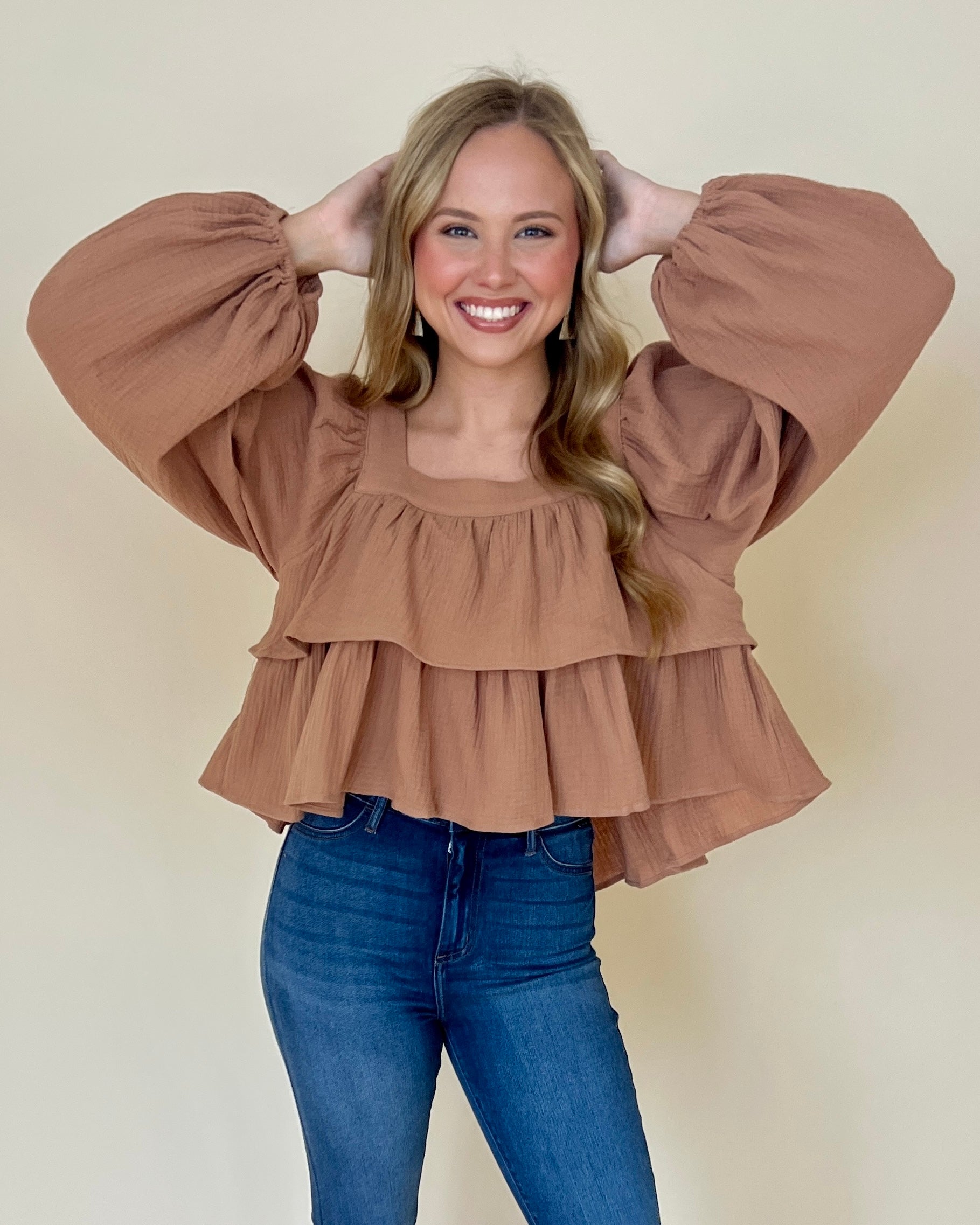 Spin Me Around Camel Square Neck Top-Shop-Womens-Boutique-Clothing