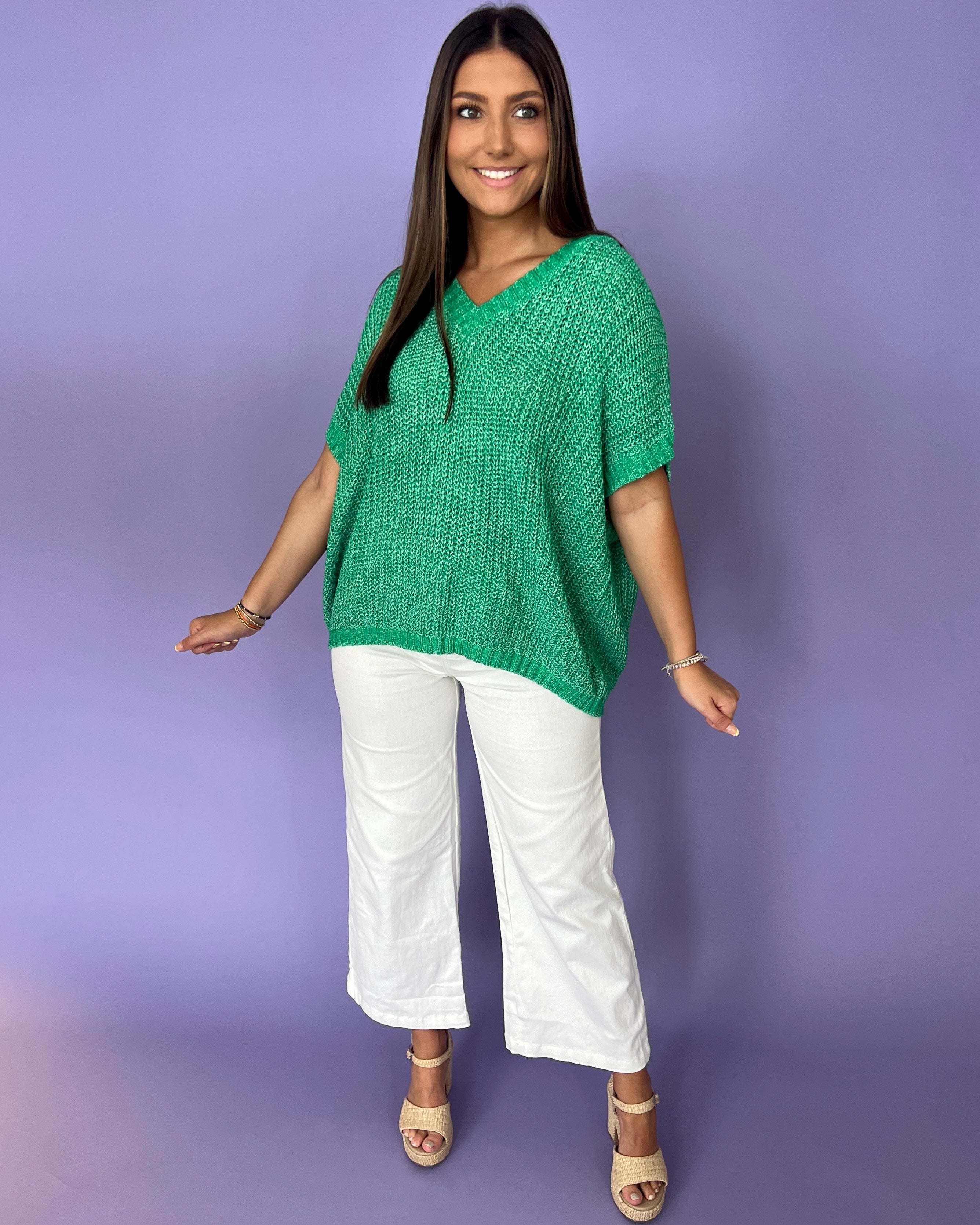 Best Days Kelly Green Crochet Sweater-Shop-Womens-Boutique-Clothing