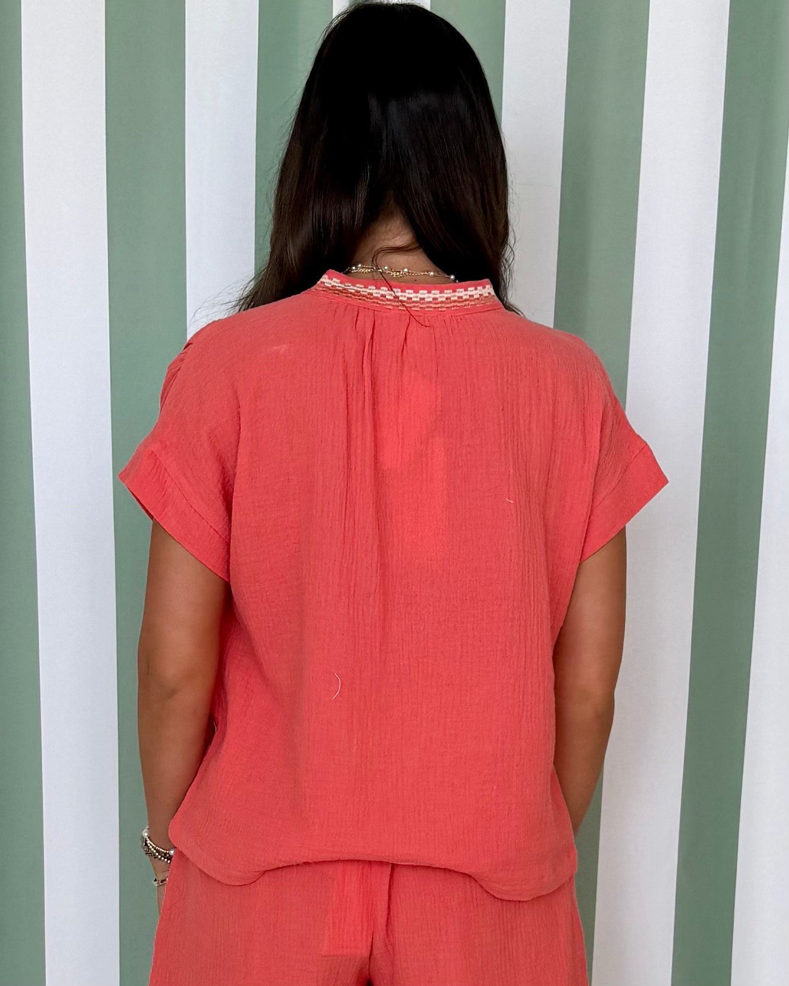 Summer Oasis Coral Red Gauze Set-Shop-Womens-Boutique-Clothing
