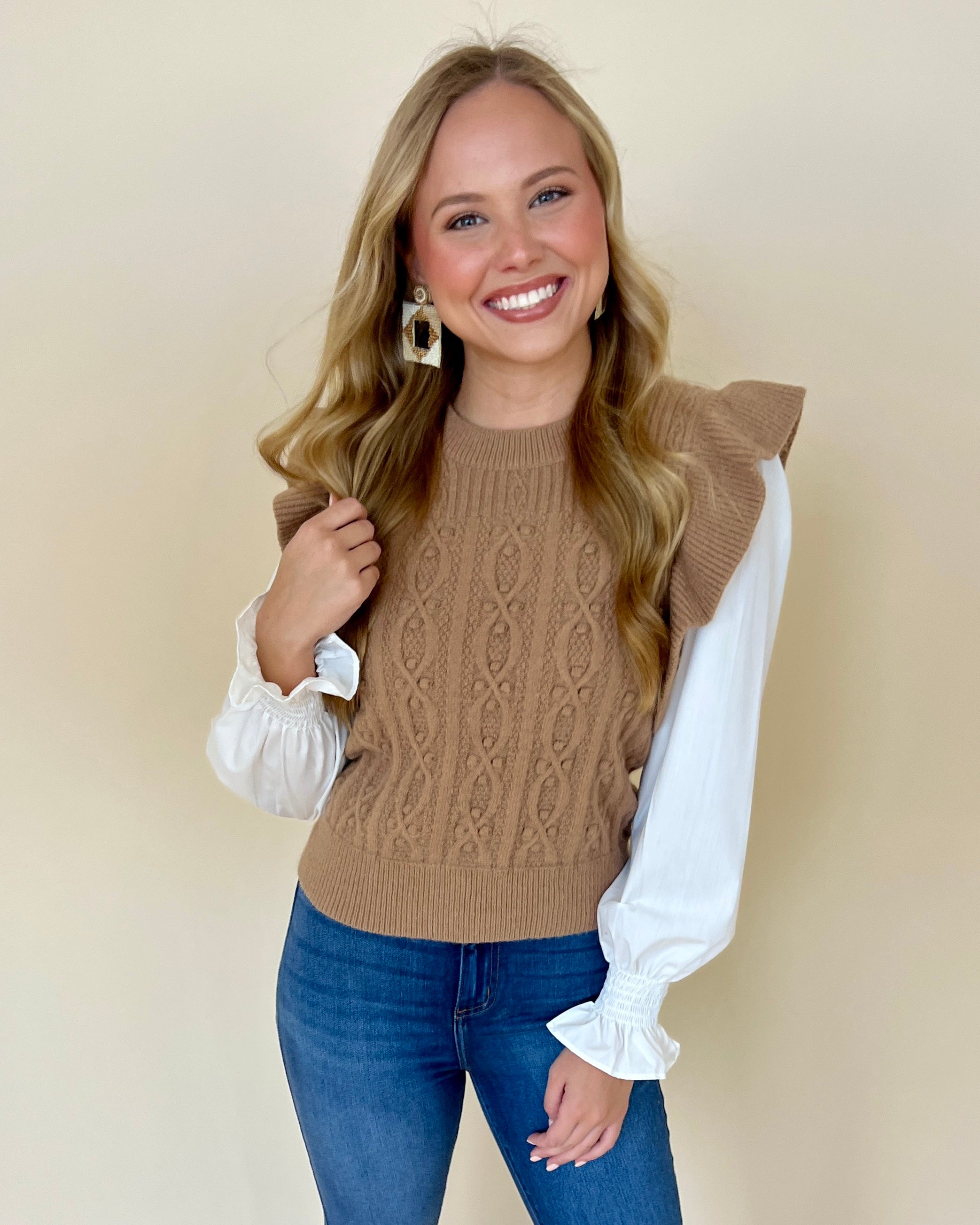 Made For You Camel Cable Knit Sweater Top-Shop-Womens-Boutique-Clothing