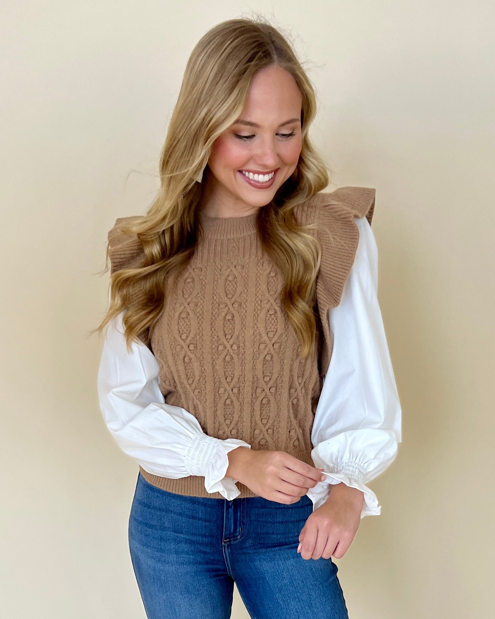 Made For You Camel Cable Knit Sweater Top-Shop-Womens-Boutique-Clothing