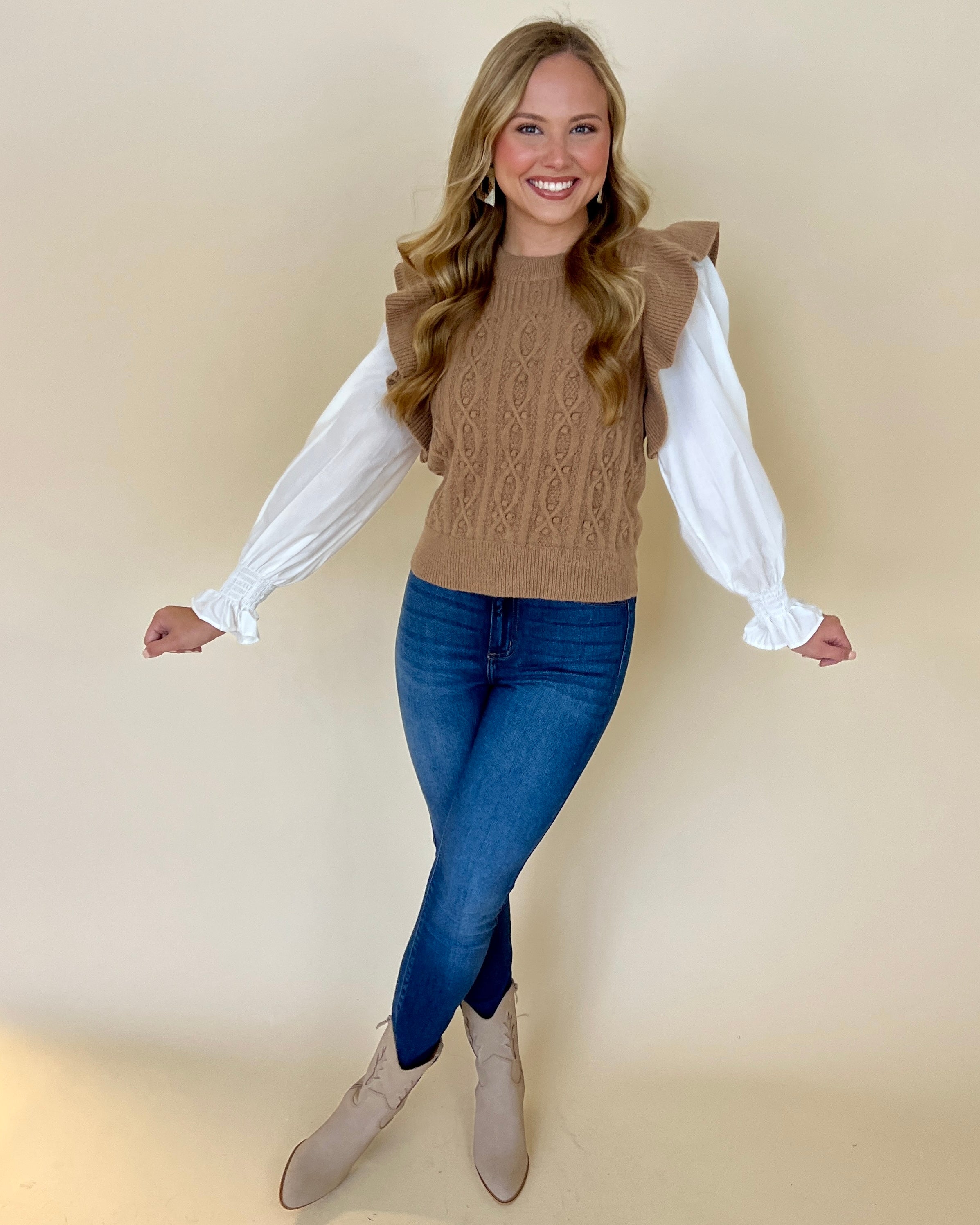 Made For You Camel Cable Knit Sweater Top-Shop-Womens-Boutique-Clothing