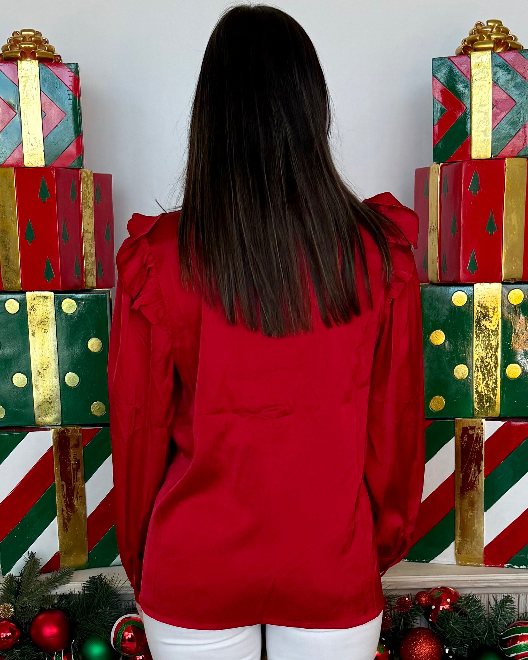 Love Finds You Red Ruffle Neck Top-Shop-Womens-Boutique-Clothing