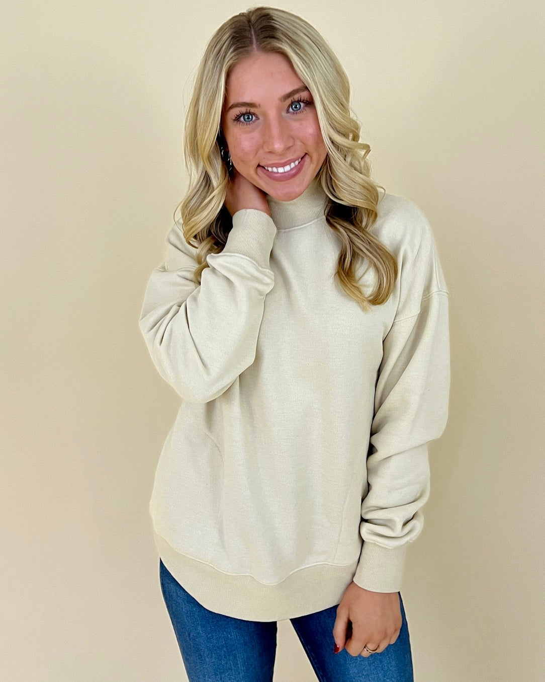 Staying In Cream Ribbed Sweatshirt-Shop-Womens-Boutique-Clothing