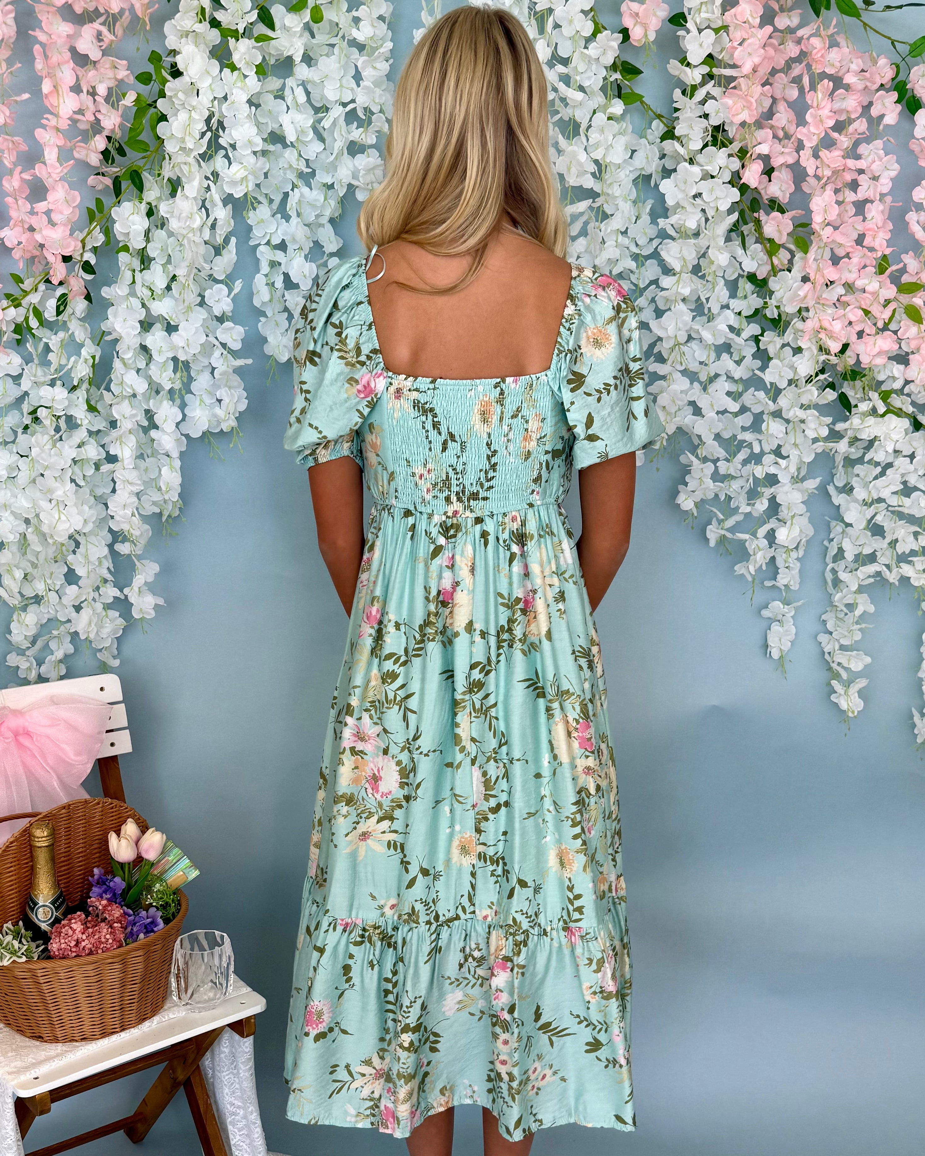 Summer Feel Mint Floral Pleated Midi Dress-Shop-Womens-Boutique-Clothing