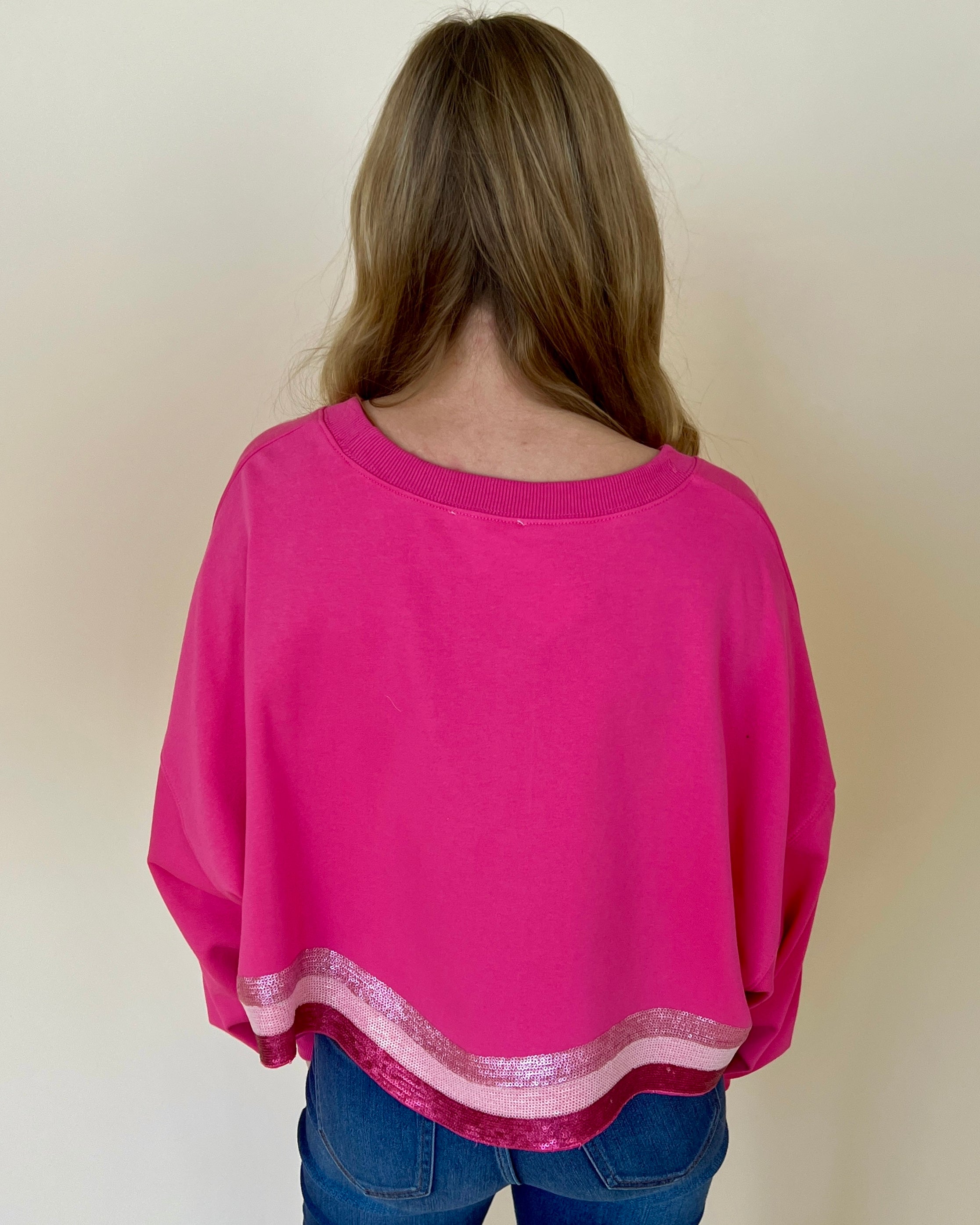See You Sweetheart Pink Sequins Cropped Sweatshirt-Shop-Womens-Boutique-Clothing