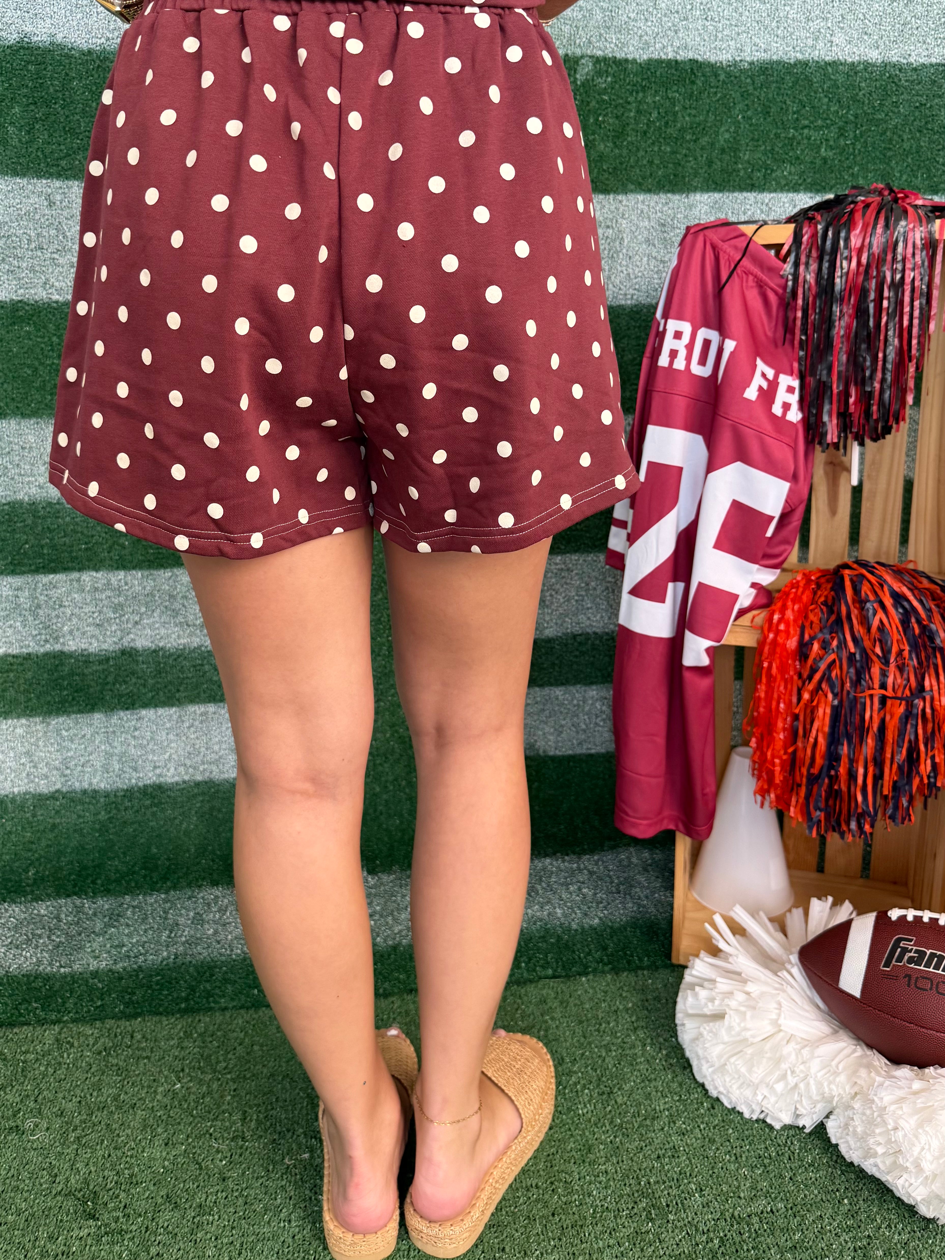 Game Day Affair Wine Polka Dot Shorts Set-Shop-Womens-Boutique-Clothing