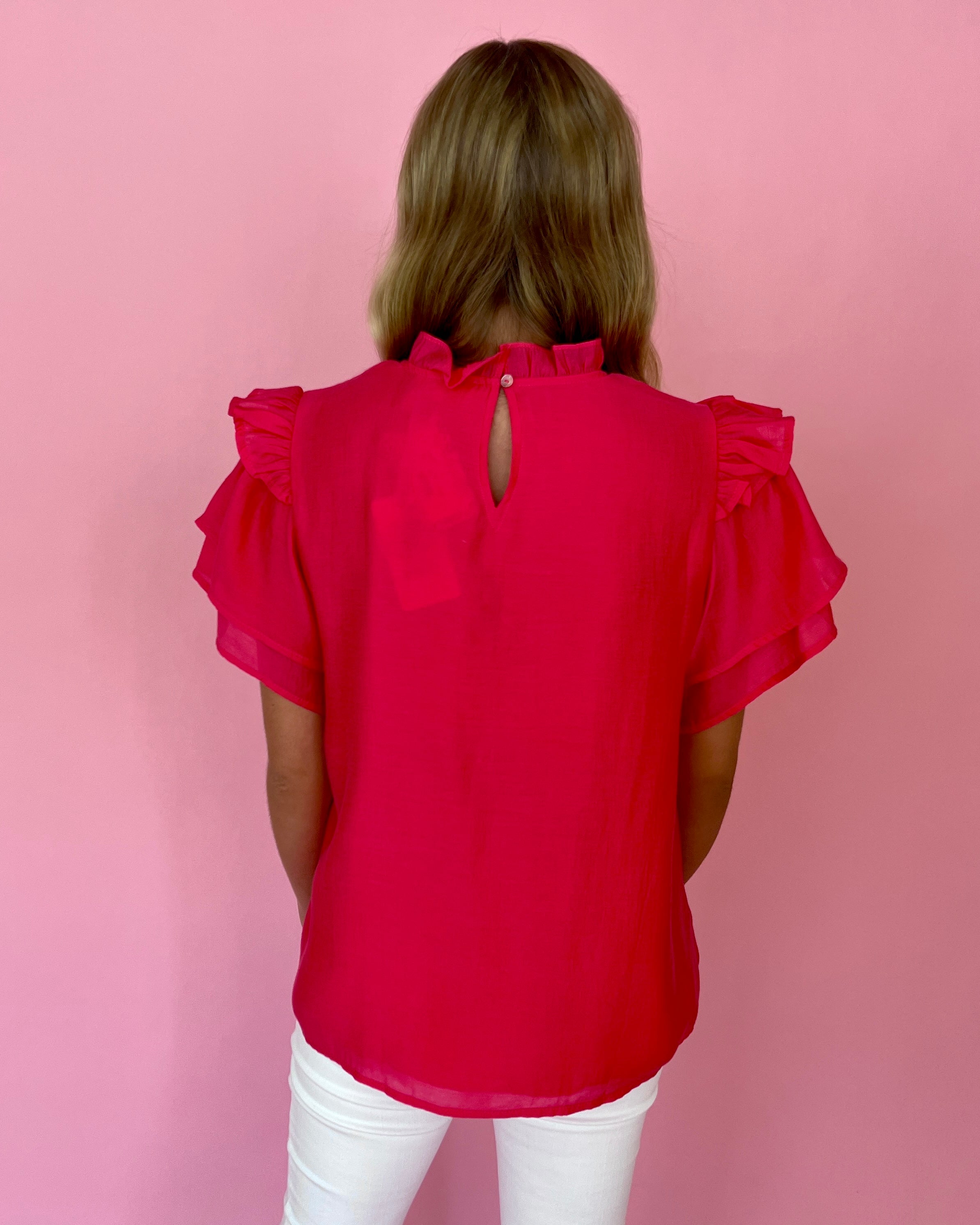 Whatever It Takes Coral Mock Neck Ruffle Sleeve Top-Shop-Womens-Boutique-Clothing