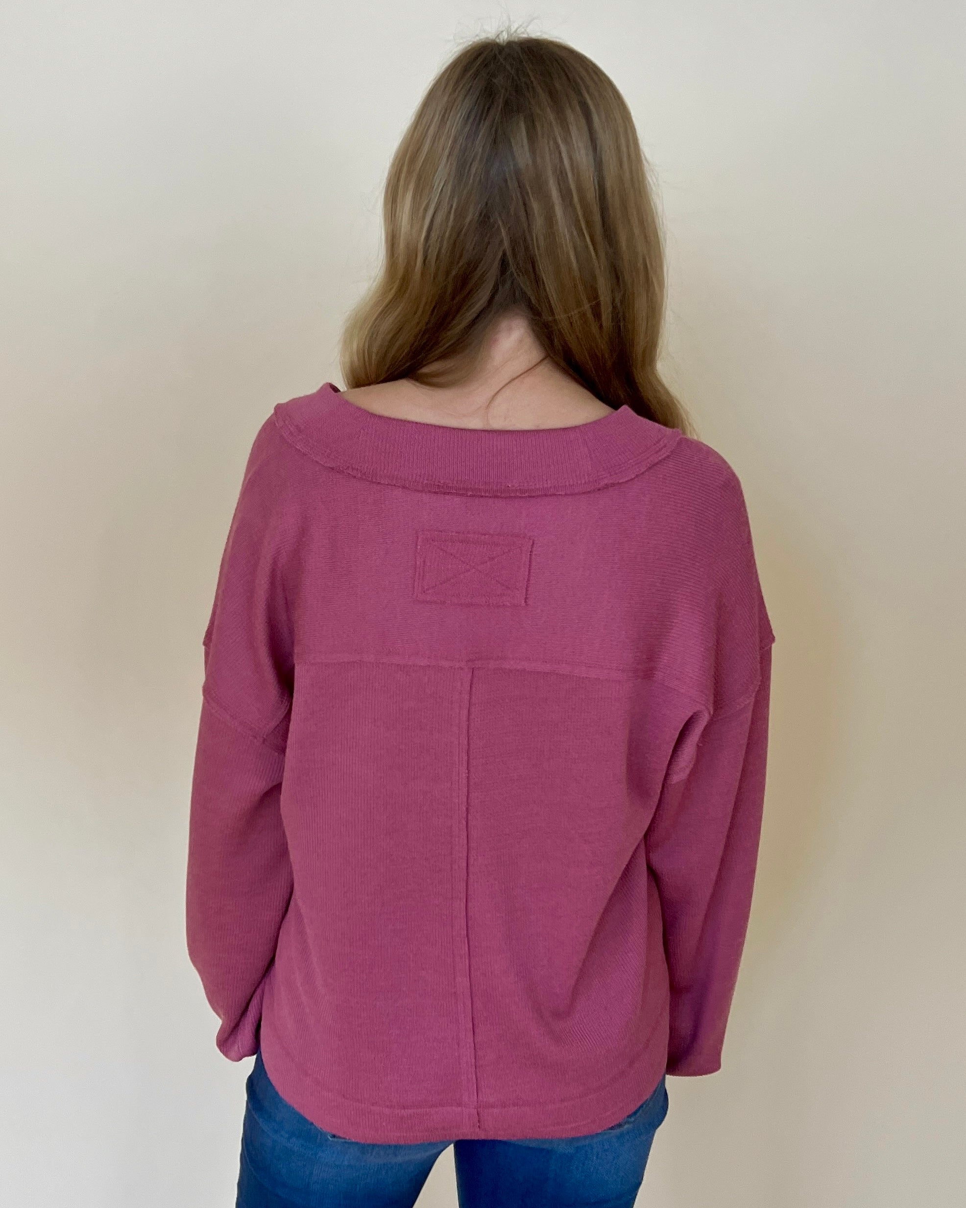 True Warmth Rose Ribbed V-neck Top-Shop-Womens-Boutique-Clothing