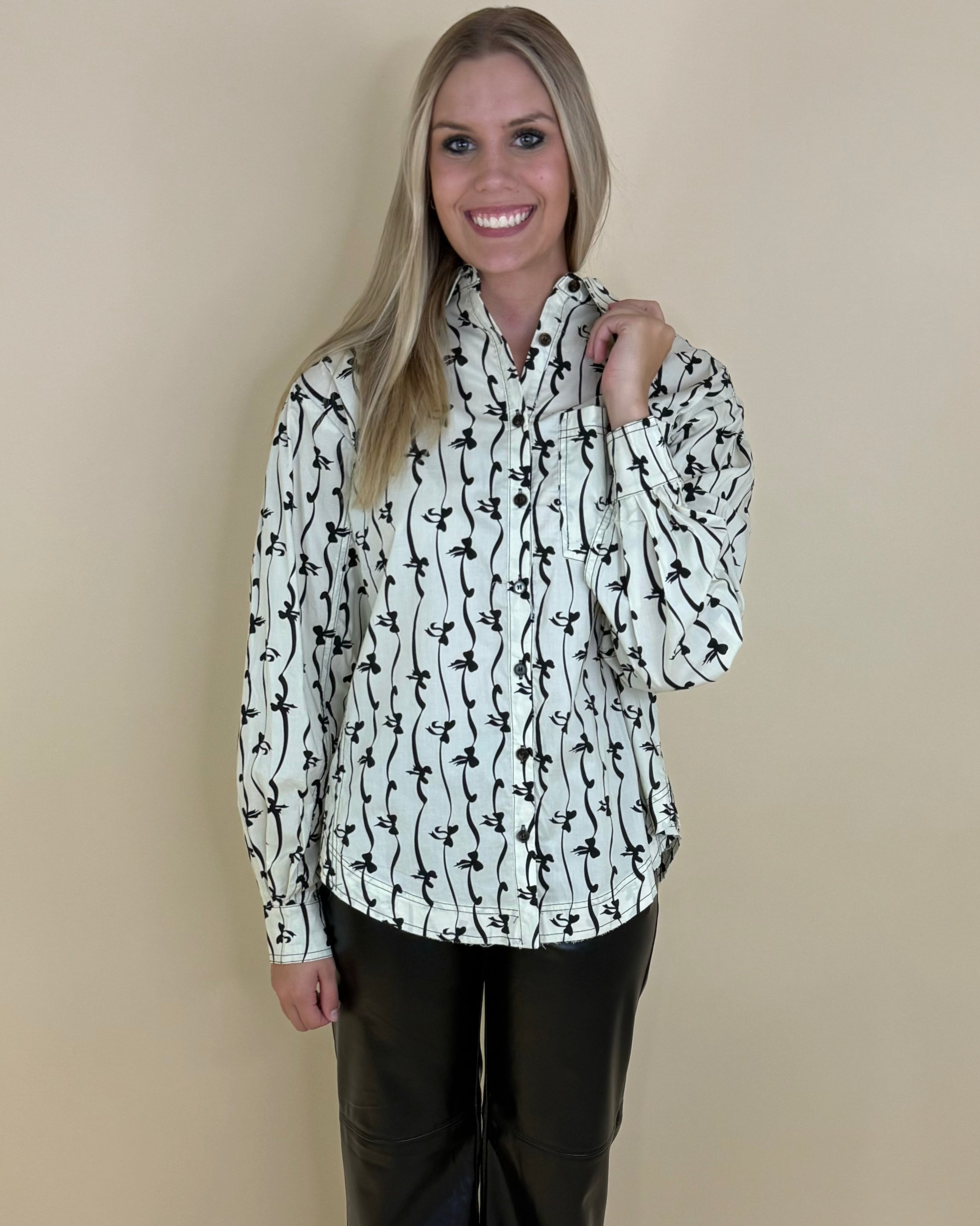 More Love Ivory/Black Ribbon Print Top-Shop-Womens-Boutique-Clothing