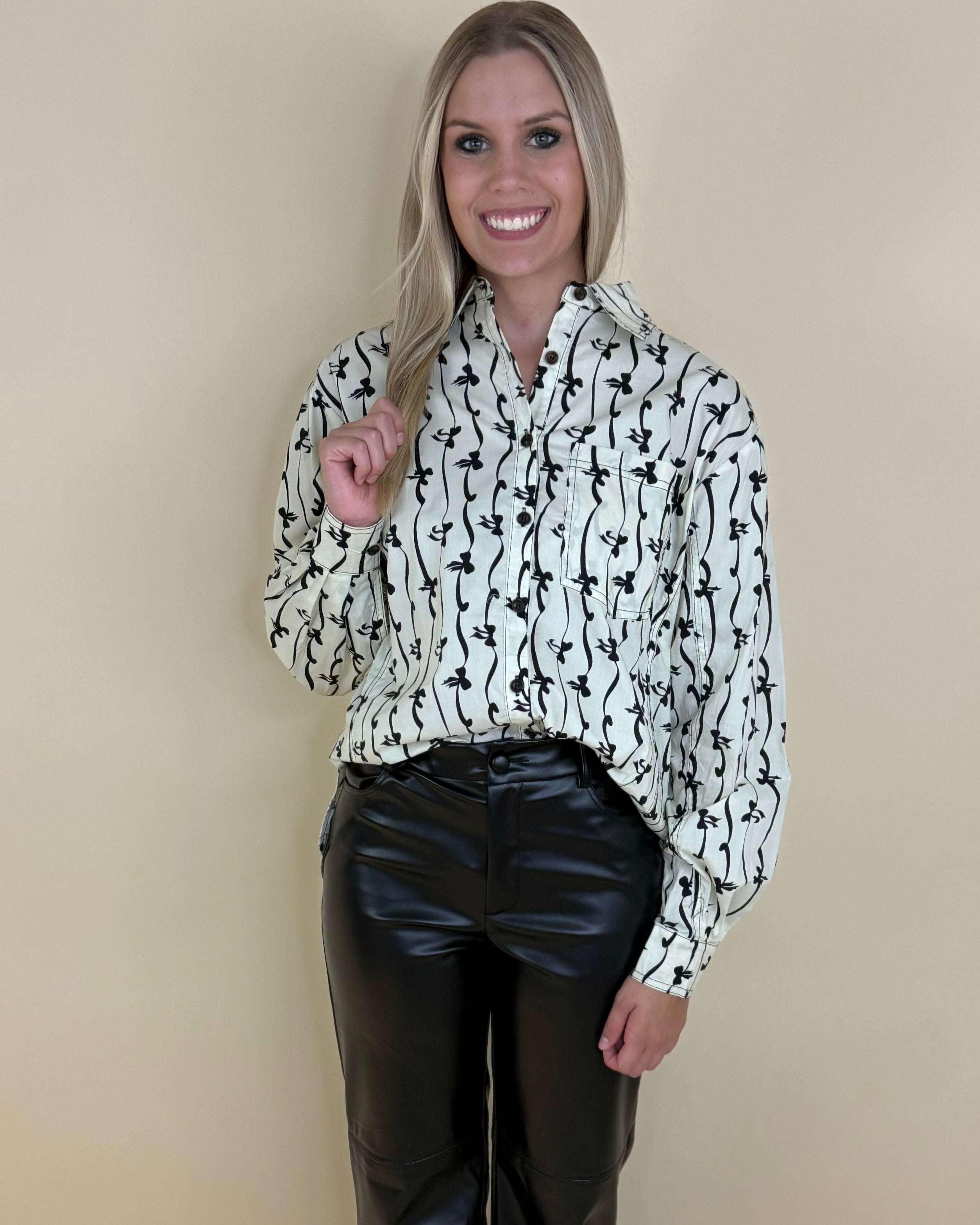 More Love Ivory/Black Ribbon Print Top-Shop-Womens-Boutique-Clothing