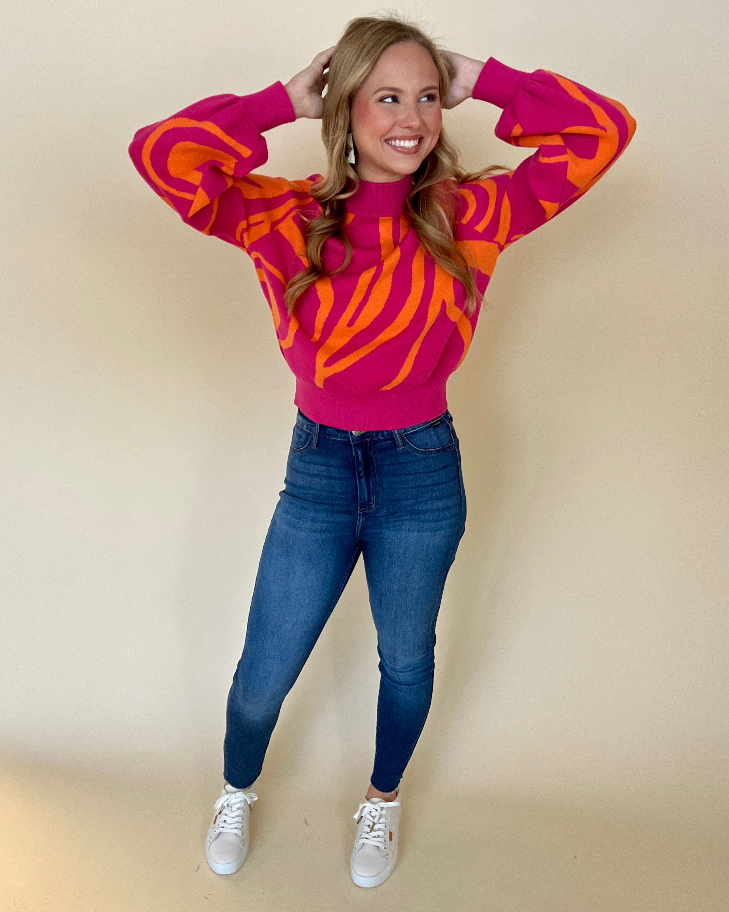 Twisted Romance Hot Pink Swirl Sweater-Shop-Womens-Boutique-Clothing