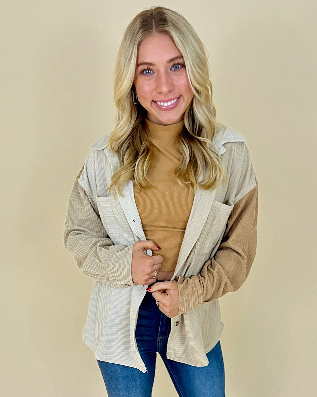 Warming Up Cream Mix Color Block Jacket-Shop-Womens-Boutique-Clothing