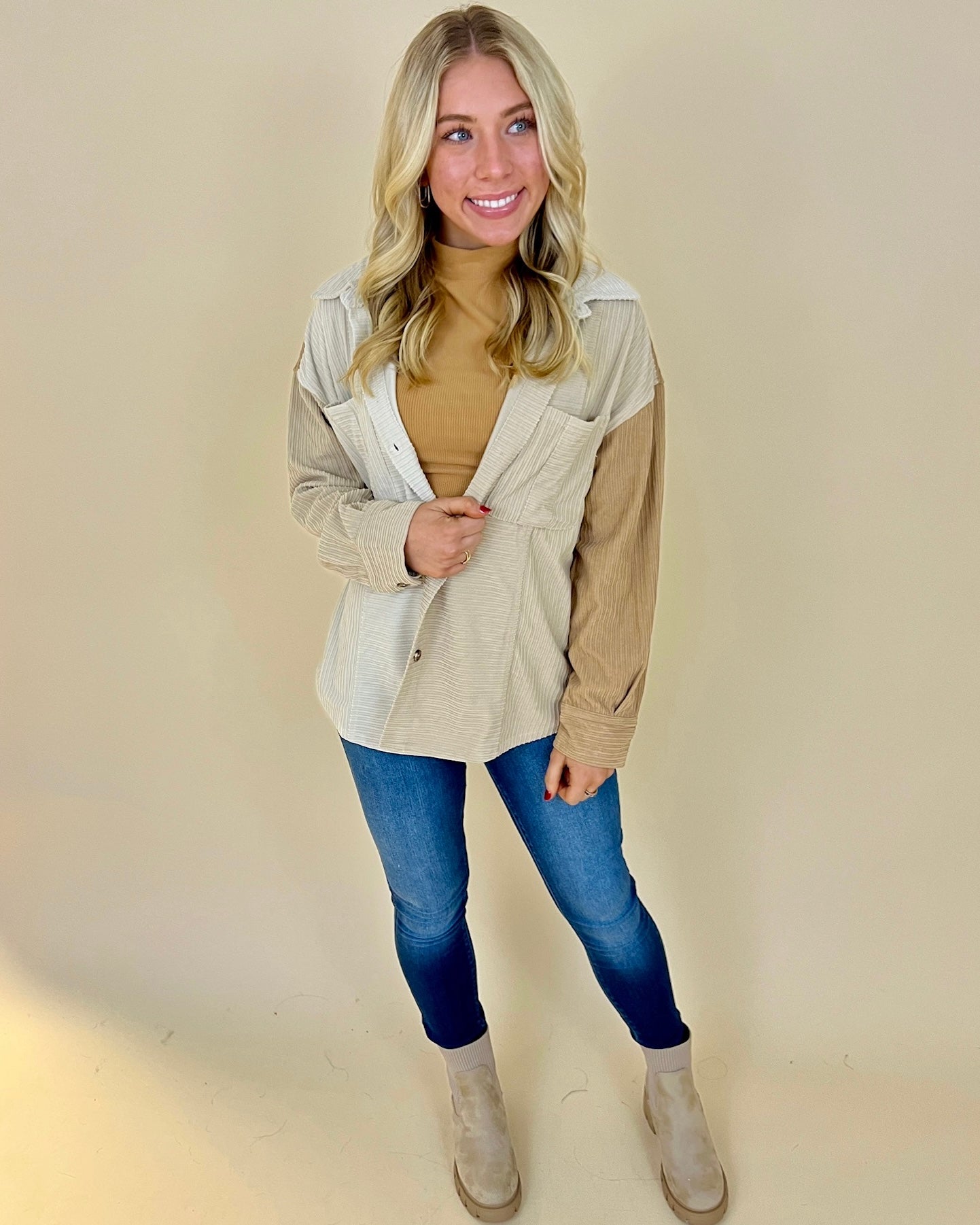 Warming Up Cream Mix Color Block Jacket-Shop-Womens-Boutique-Clothing