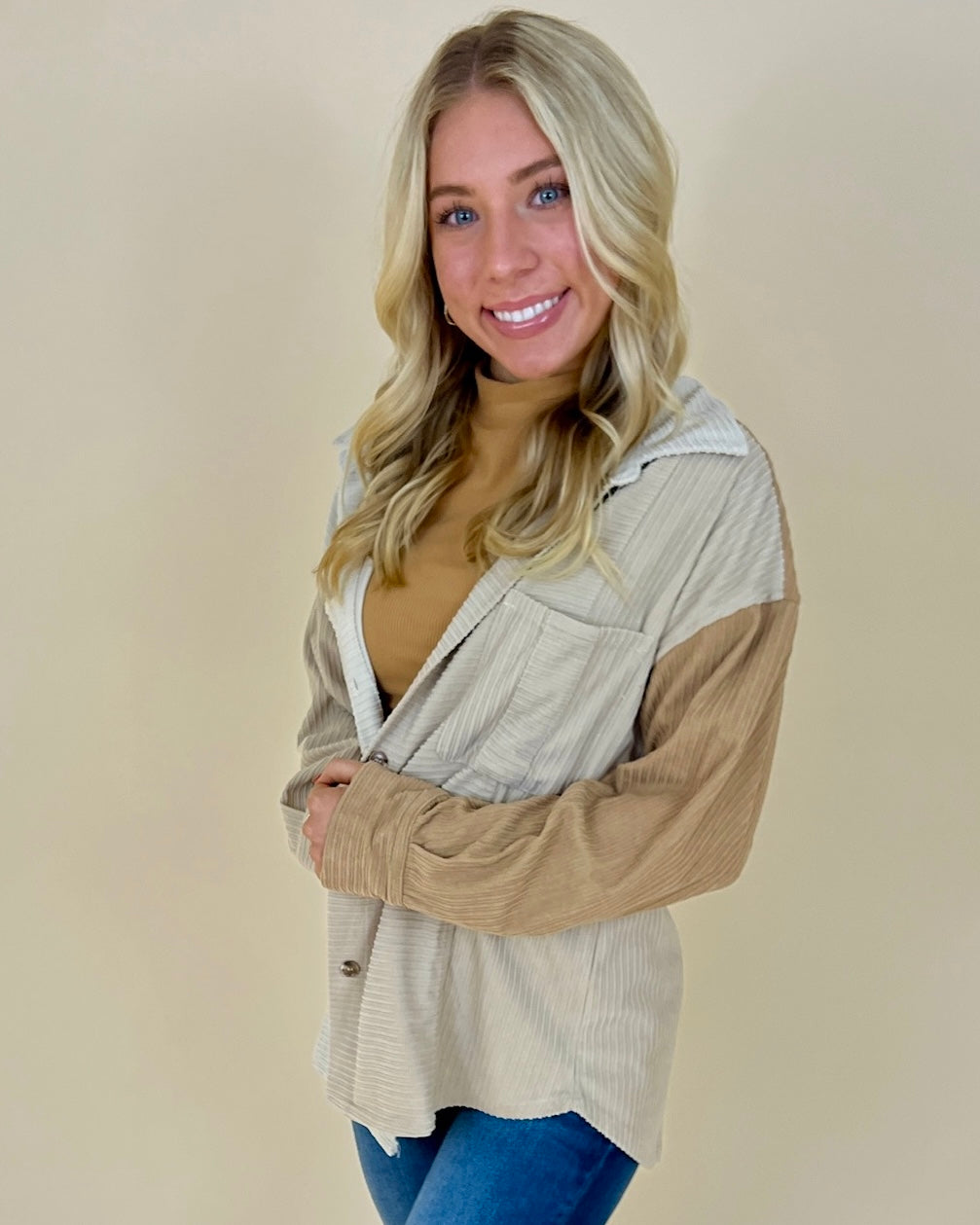 Warming Up Cream Mix Color Block Jacket-Shop-Womens-Boutique-Clothing