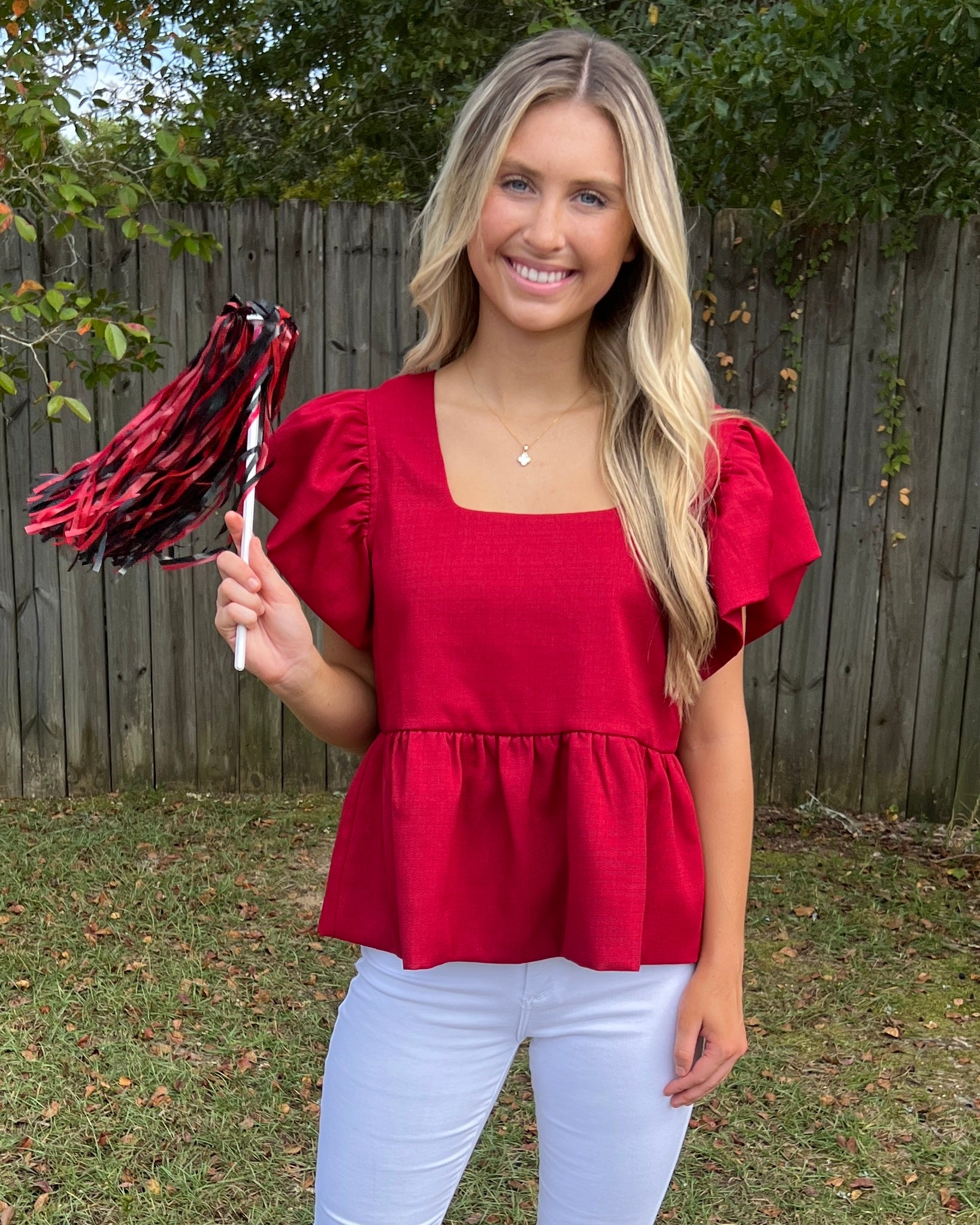 In The Early Light Ruby Square Neck Ruffle Sleeve Top-Shop-Womens-Boutique-Clothing