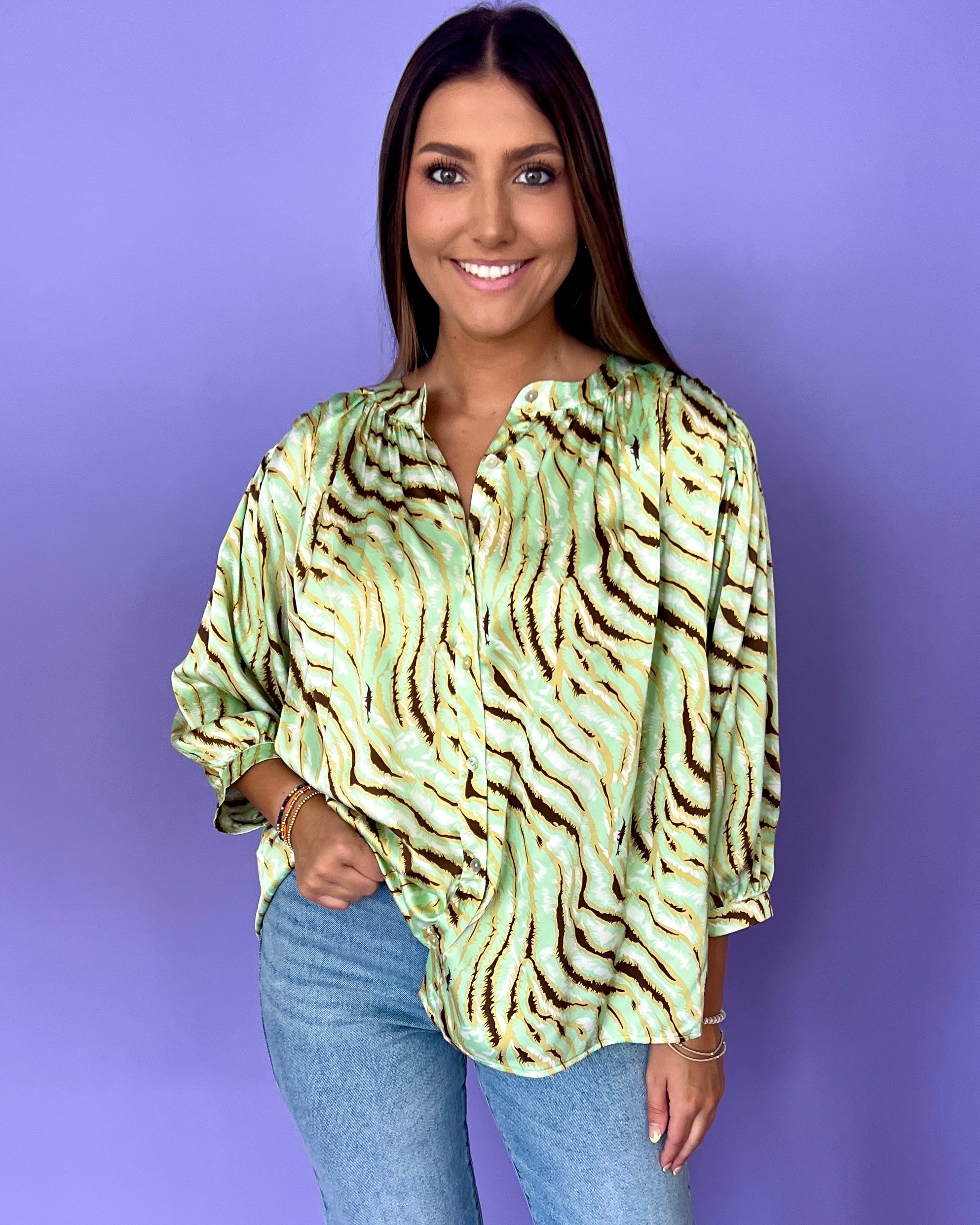 Say So Lime Zebra Button Down Top-Shop-Womens-Boutique-Clothing
