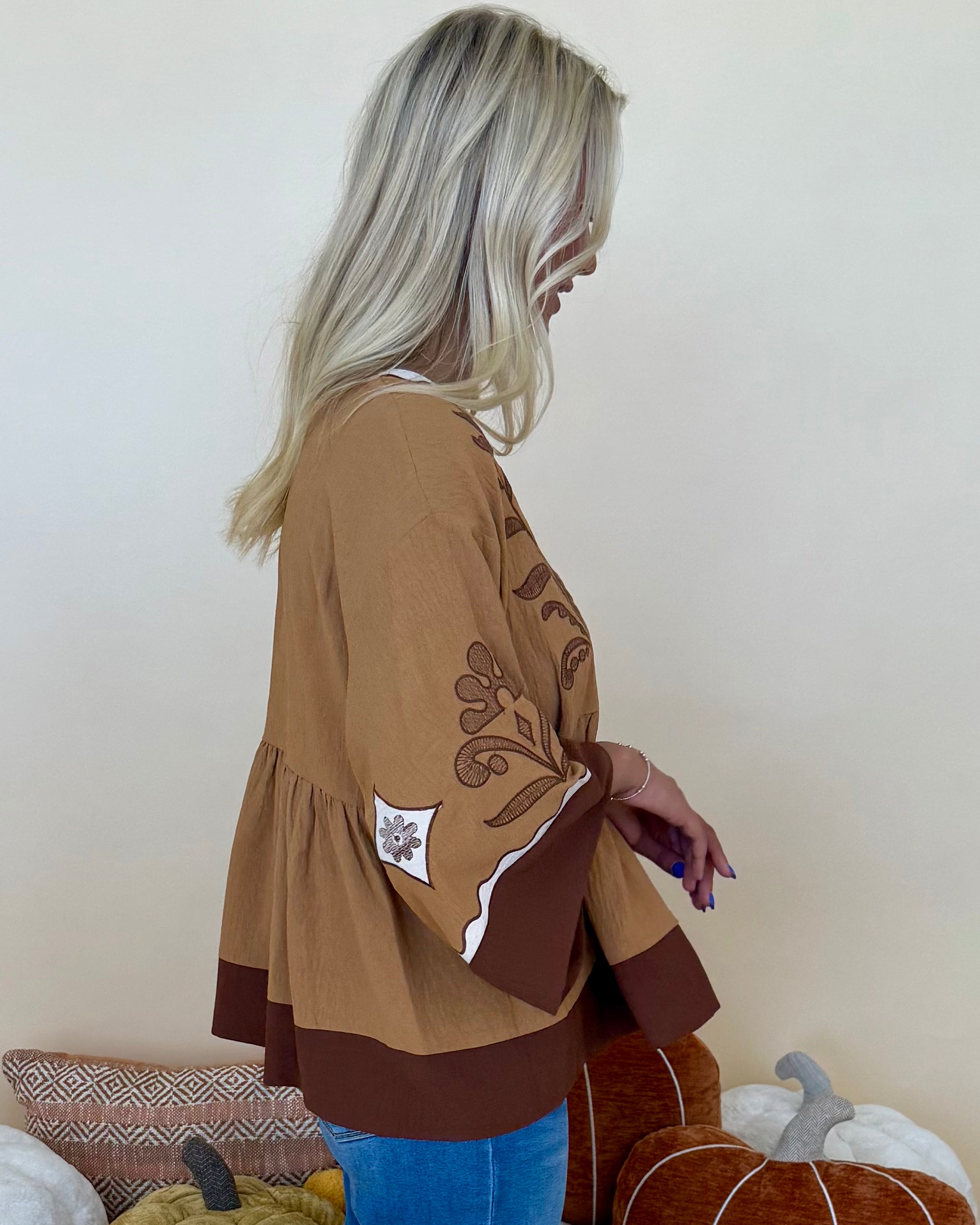 Staying Hopeful Chestnut Embroidered Contrast Top-Shop-Womens-Boutique-Clothing