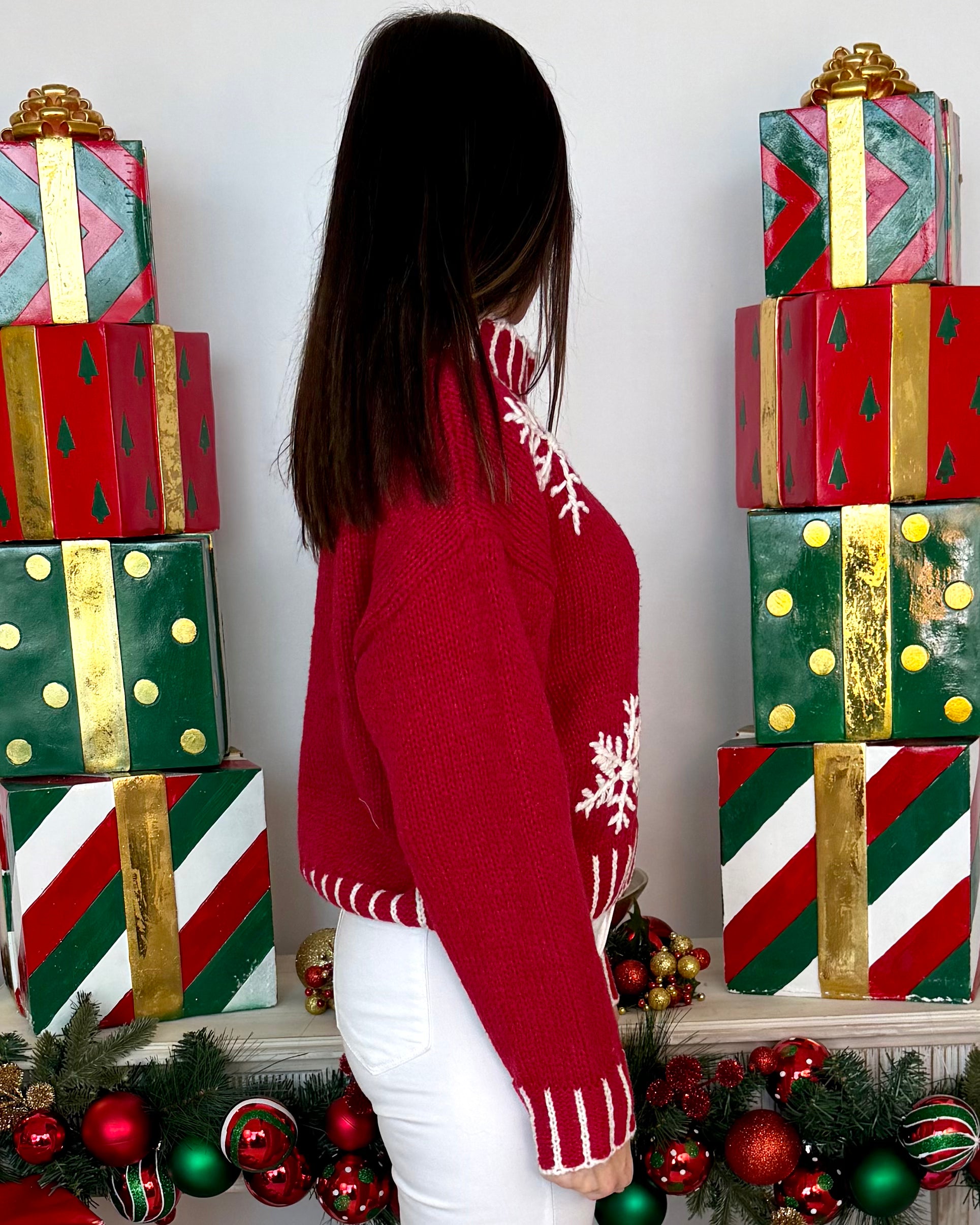 Winter Wishes Red/Ivory Stitched Snowflake Sweater-Shop-Womens-Boutique-Clothing