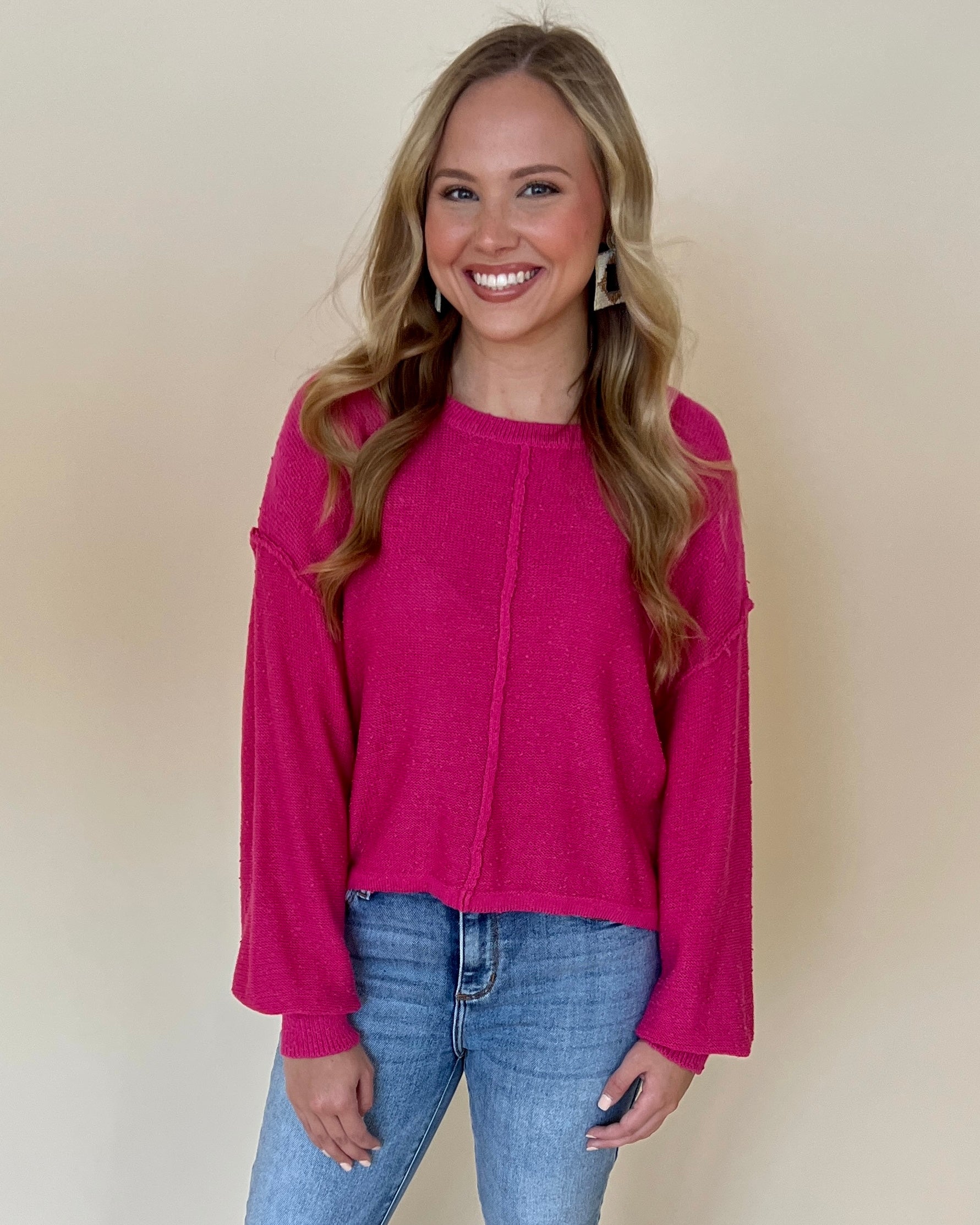Endless Nights Hot Pink Popcorn Knit Sweater-Shop-Womens-Boutique-Clothing