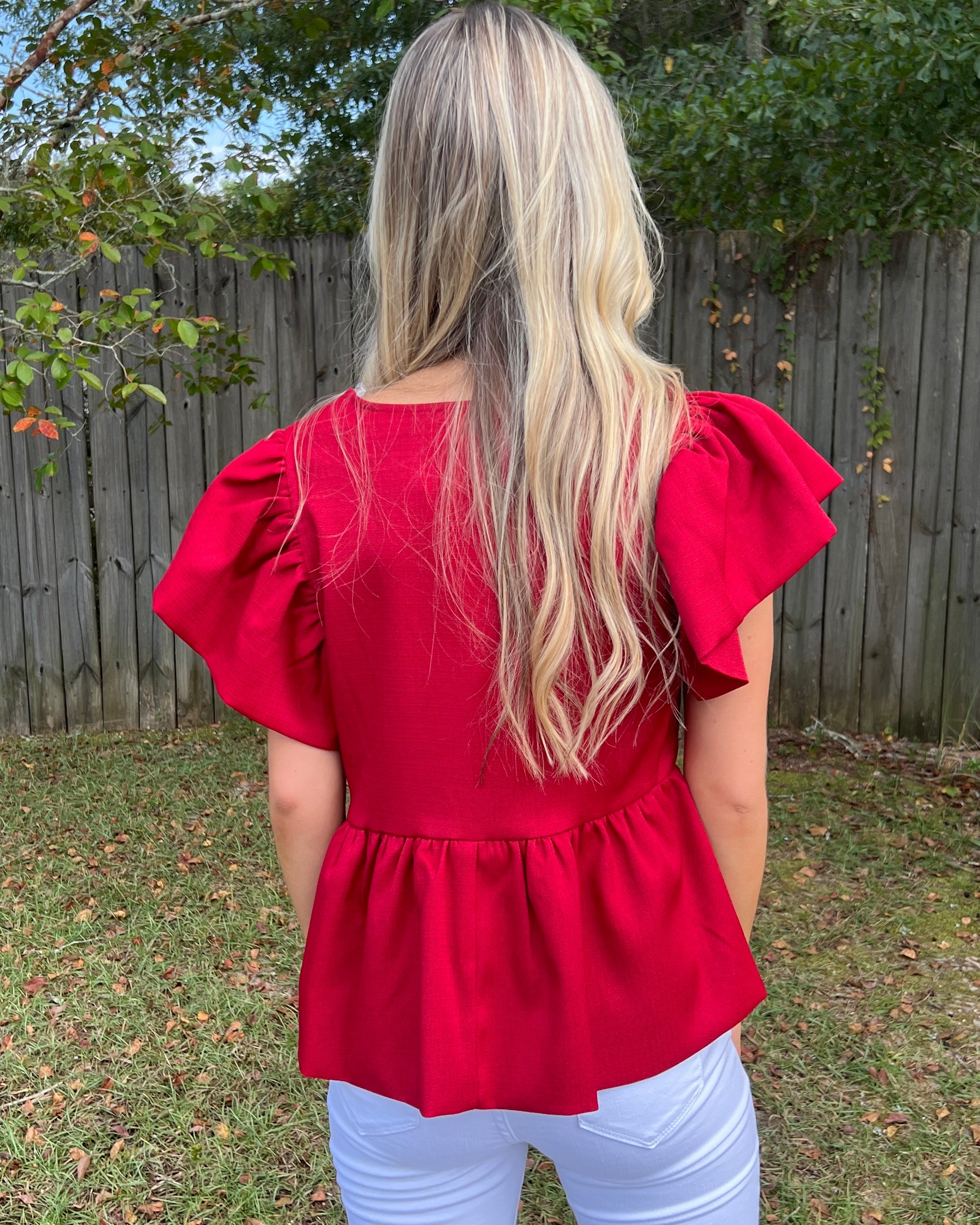 In The Early Light Ruby Square Neck Ruffle Sleeve Top-Shop-Womens-Boutique-Clothing