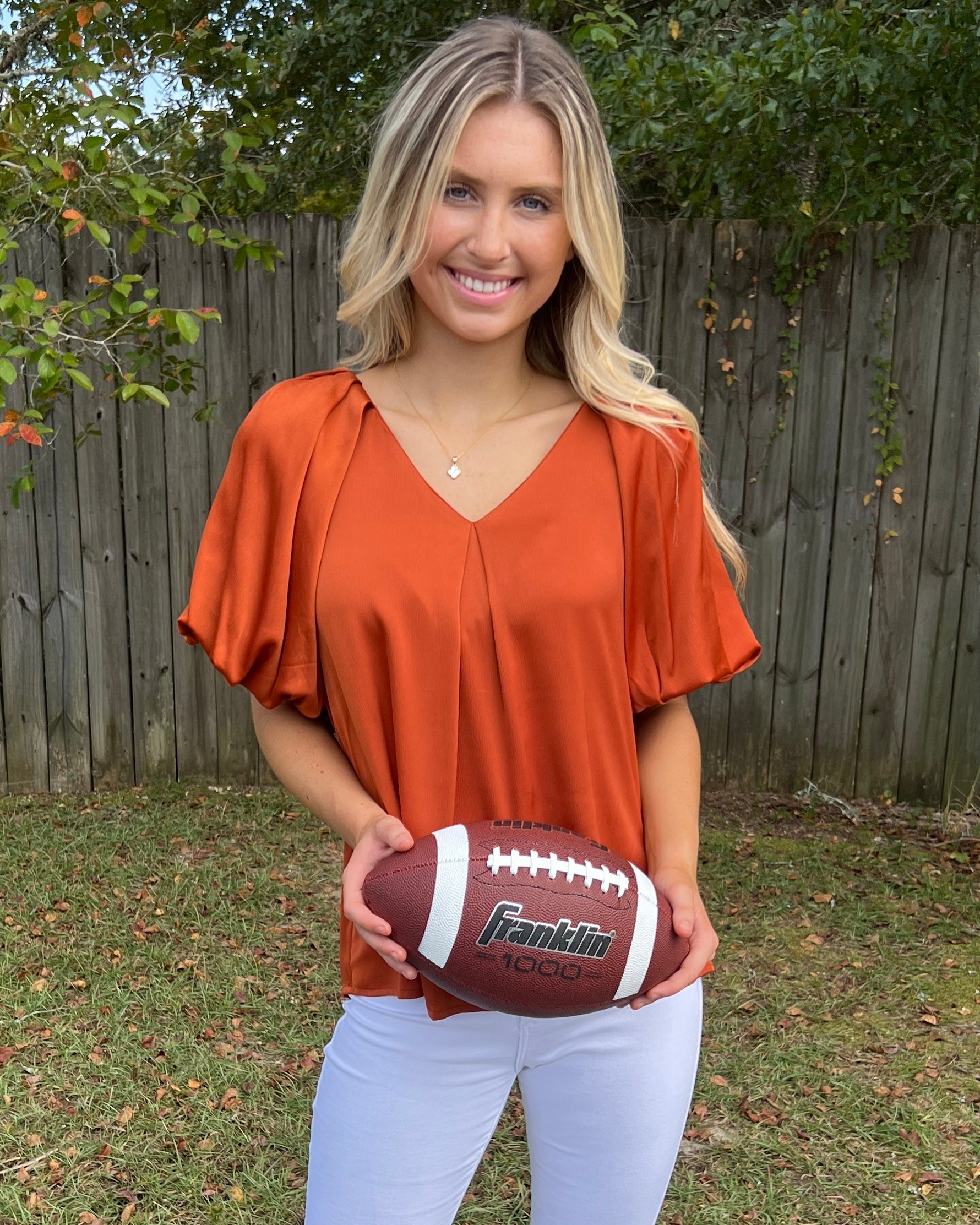 Carry On Copper V-neck Bubble Sleeve Top-Shop-Womens-Boutique-Clothing