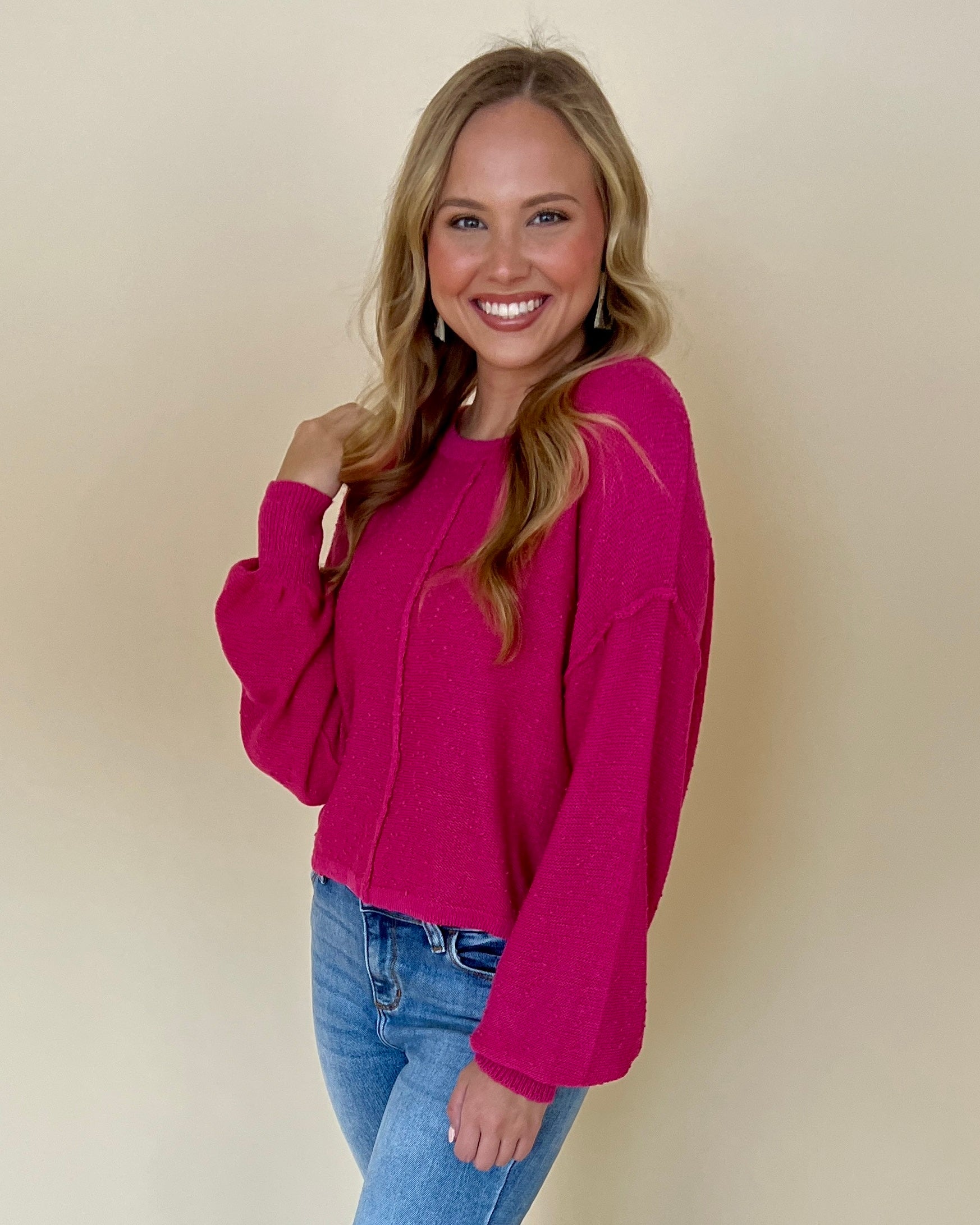 Endless Nights Hot Pink Popcorn Knit Sweater-Shop-Womens-Boutique-Clothing