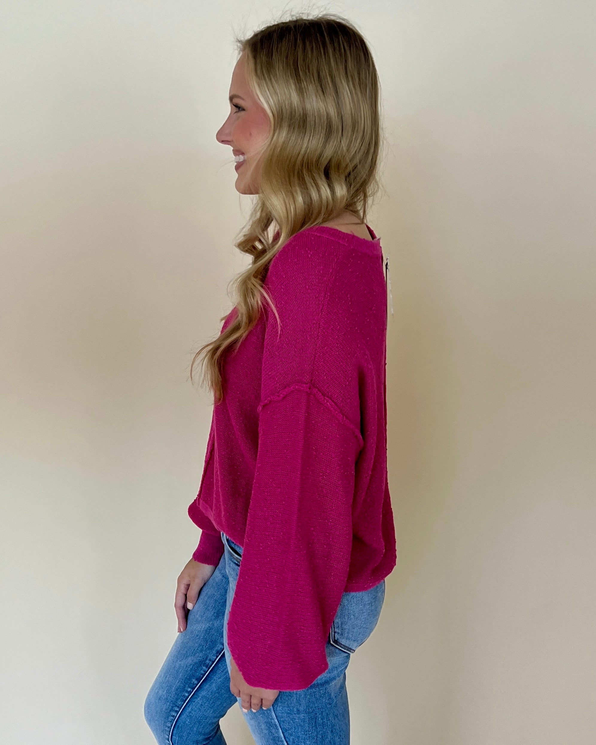 Endless Nights Hot Pink Popcorn Knit Sweater-Shop-Womens-Boutique-Clothing