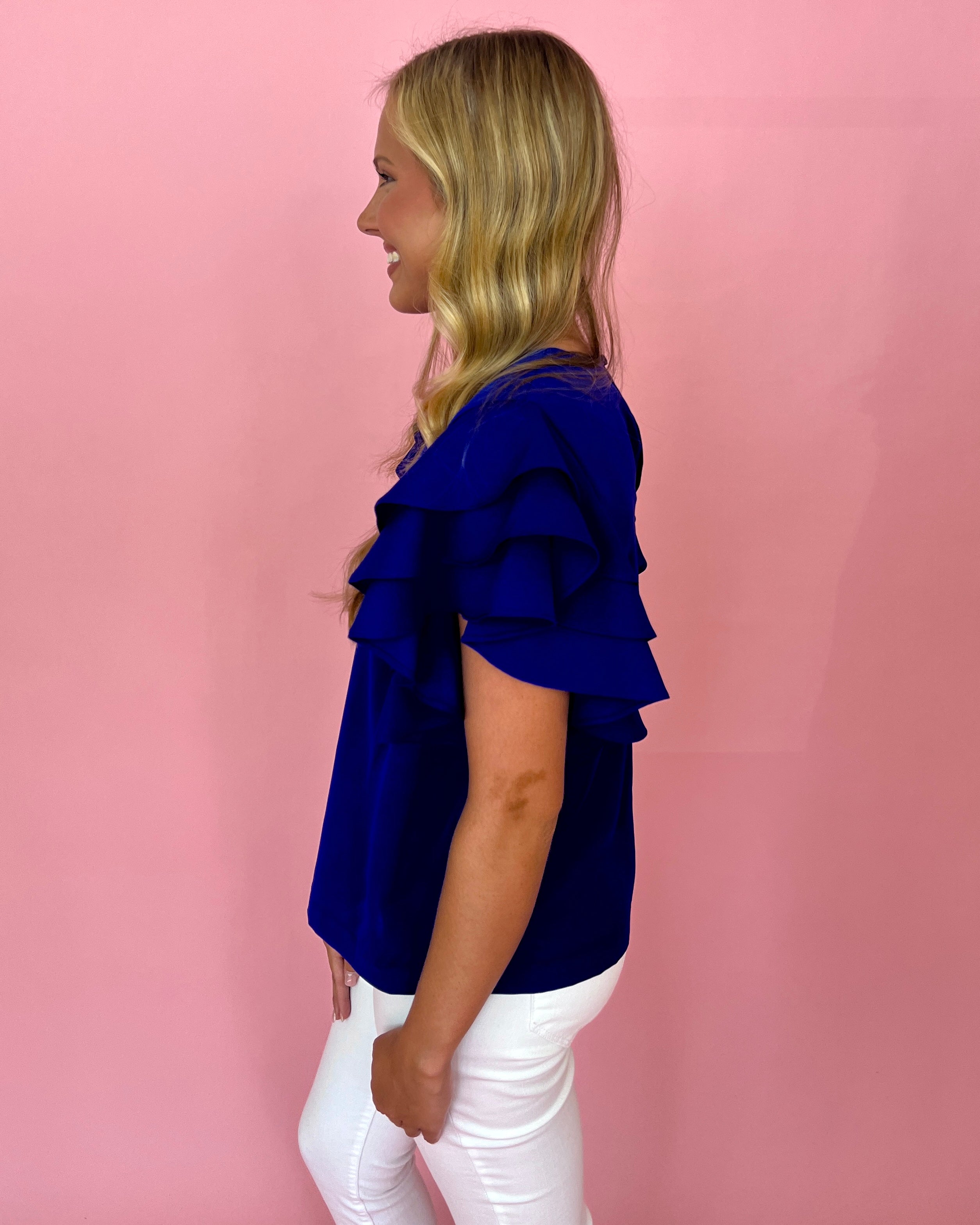 Into The Night Royal Layered Flutter Sleeve Top-Shop-Womens-Boutique-Clothing