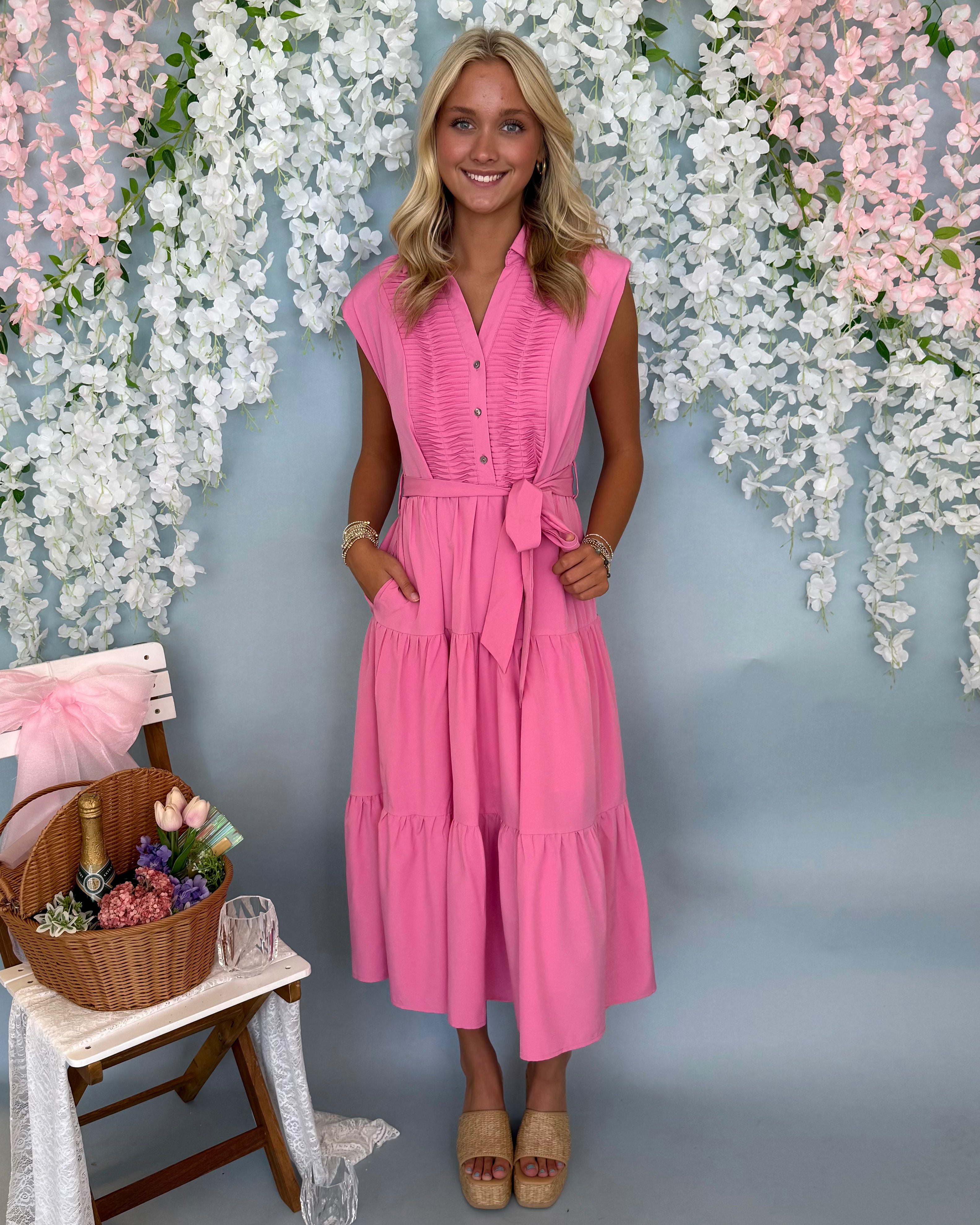 Perfect Date Pink Pleated Midi Dress-Shop-Womens-Boutique-Clothing