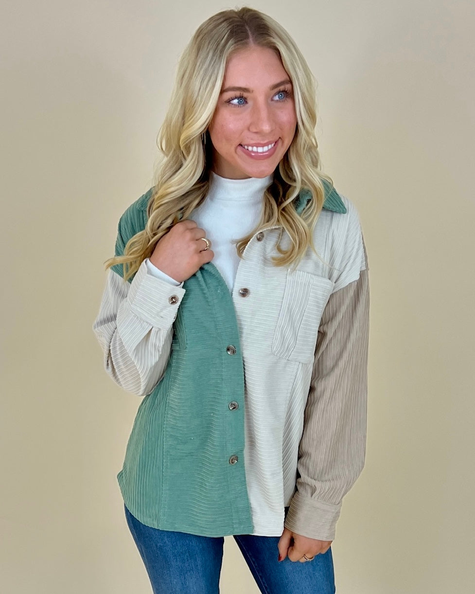 Warming Up Sage Mix Color Block Jacket-Shop-Womens-Boutique-Clothing