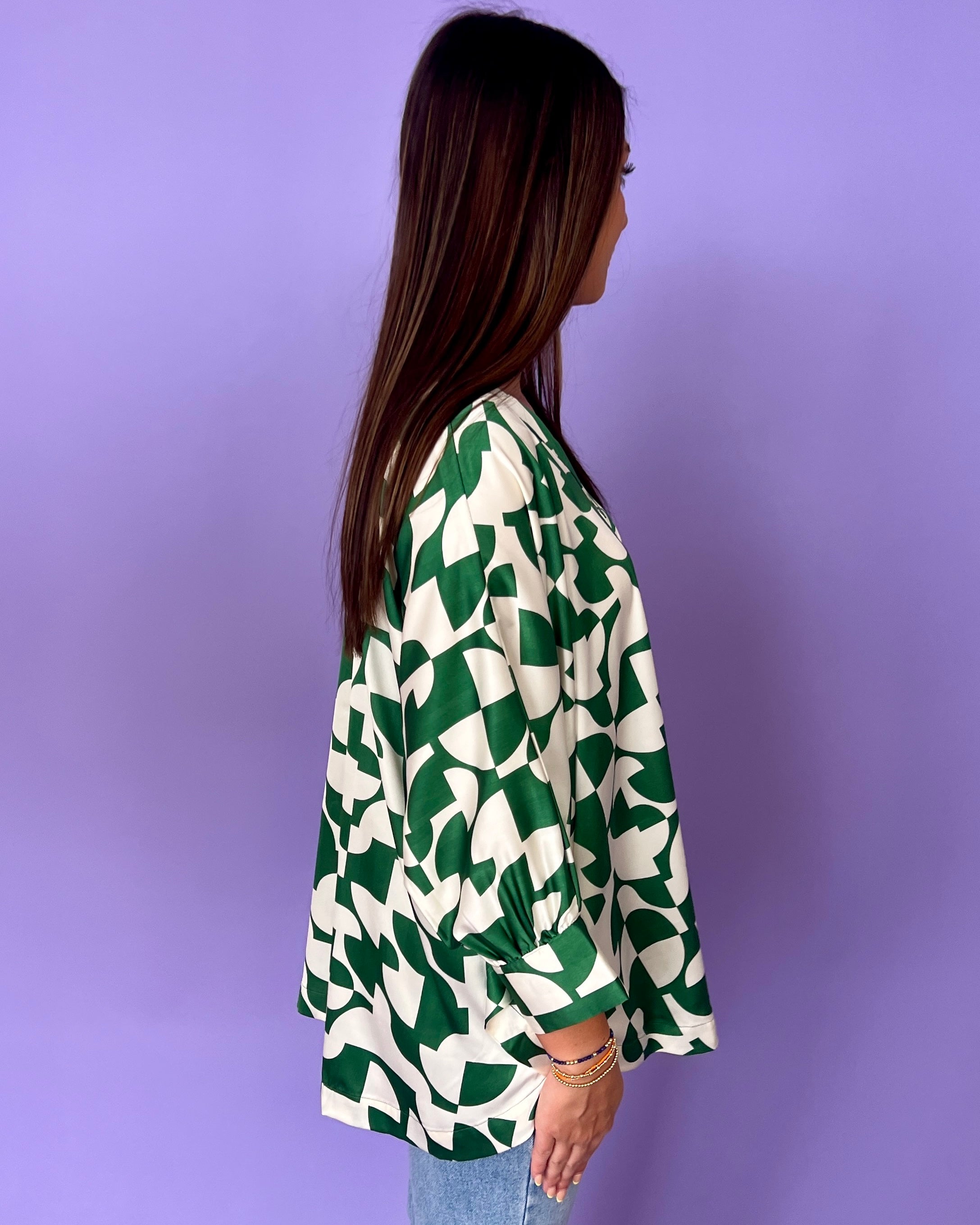 All Set Kelly Green Geometric Top-Shop-Womens-Boutique-Clothing