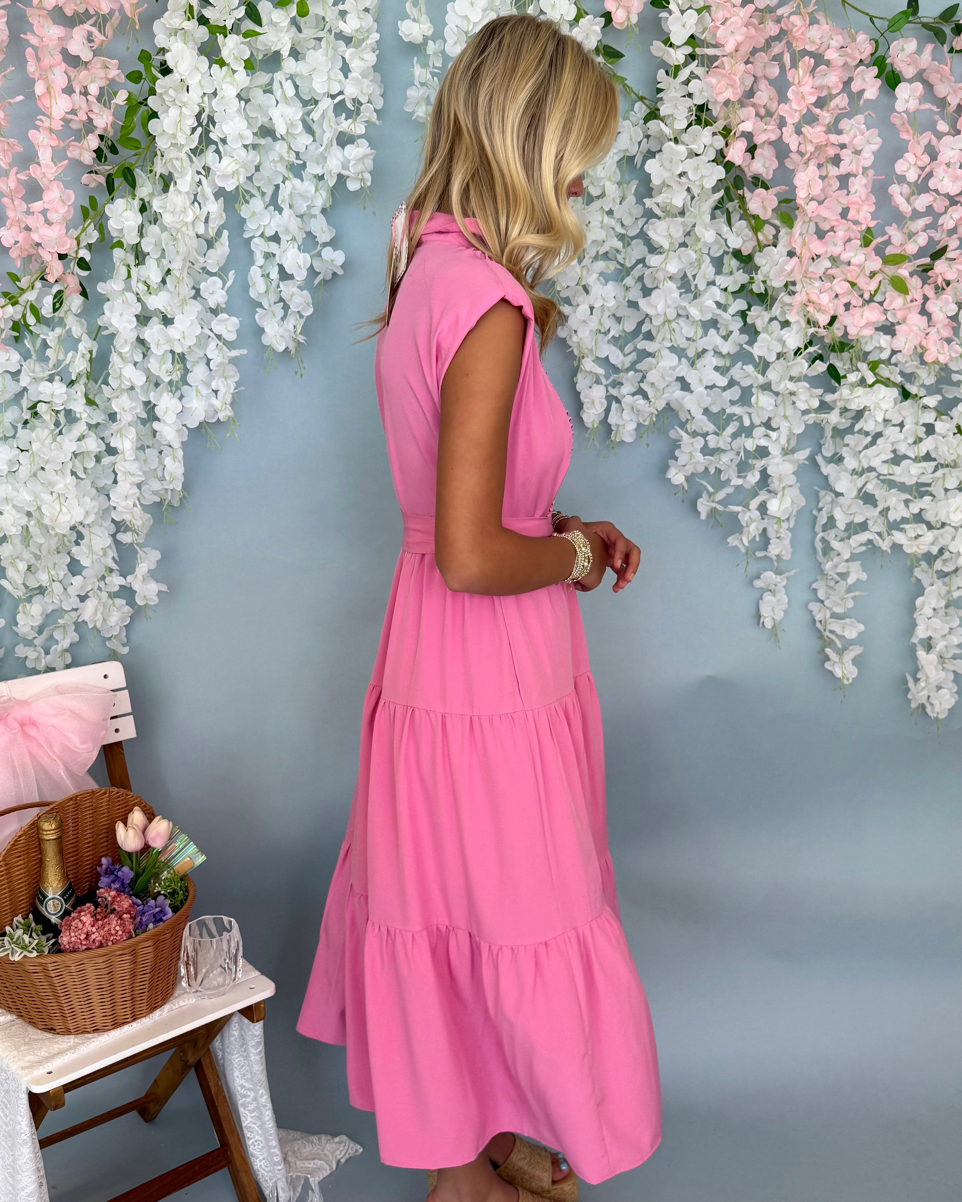 Perfect Date Pink Pleated Midi Dress-Shop-Womens-Boutique-Clothing
