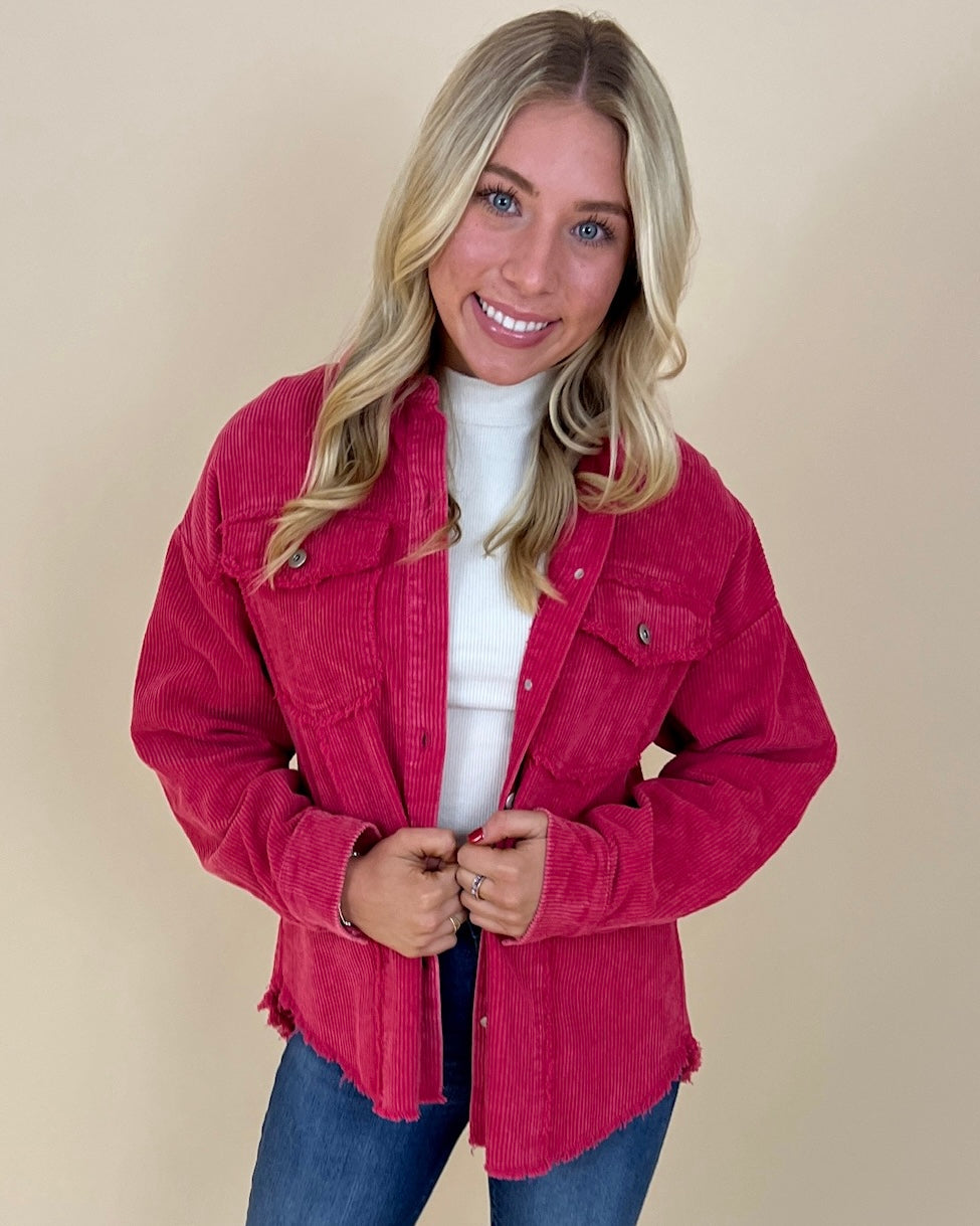 In Love Hot Pink Corduroy Shirt Jacket-Shop-Womens-Boutique-Clothing