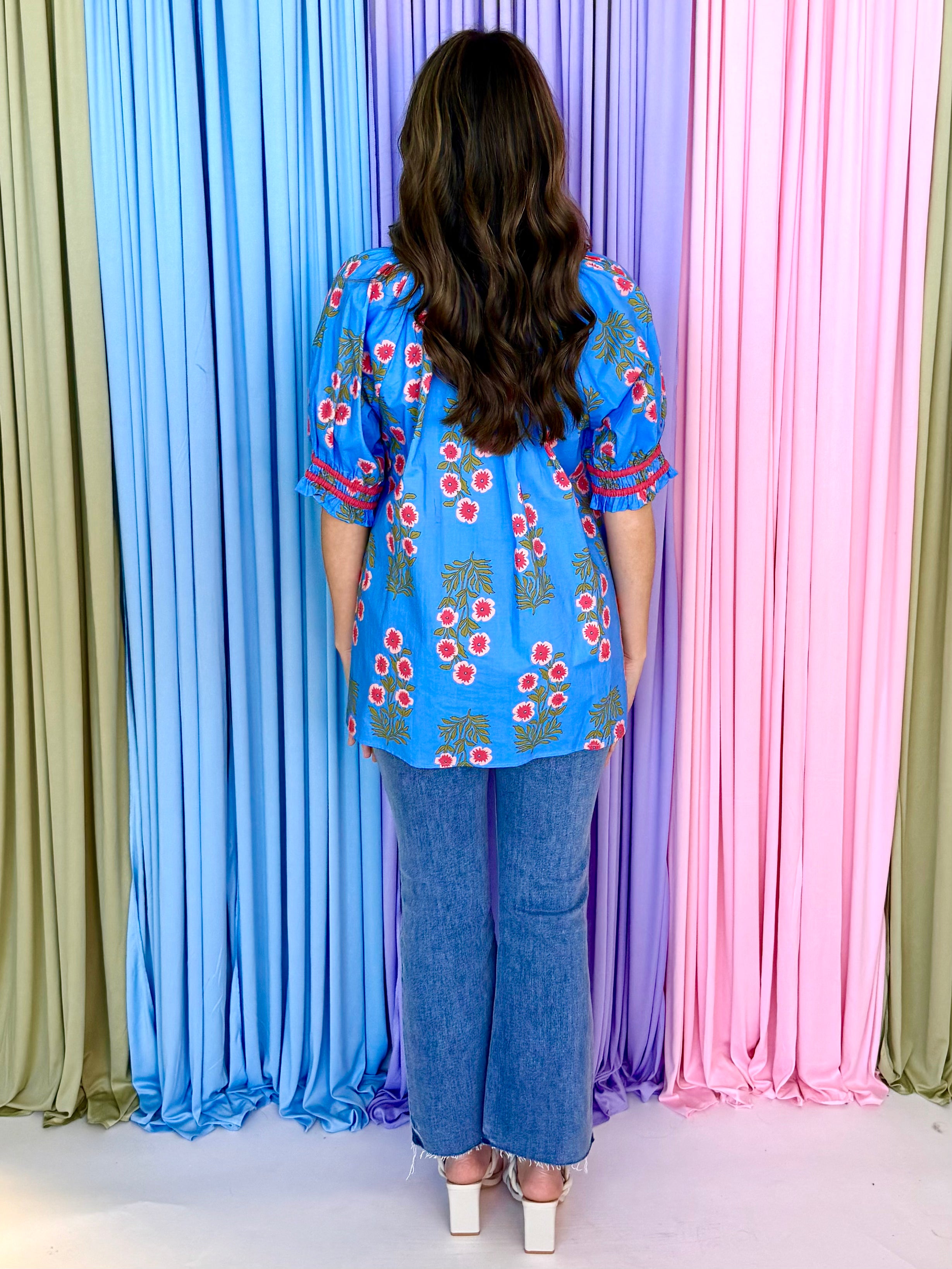 True To You Cerulean Clover Floral Print Top-Shop-Womens-Boutique-Clothing