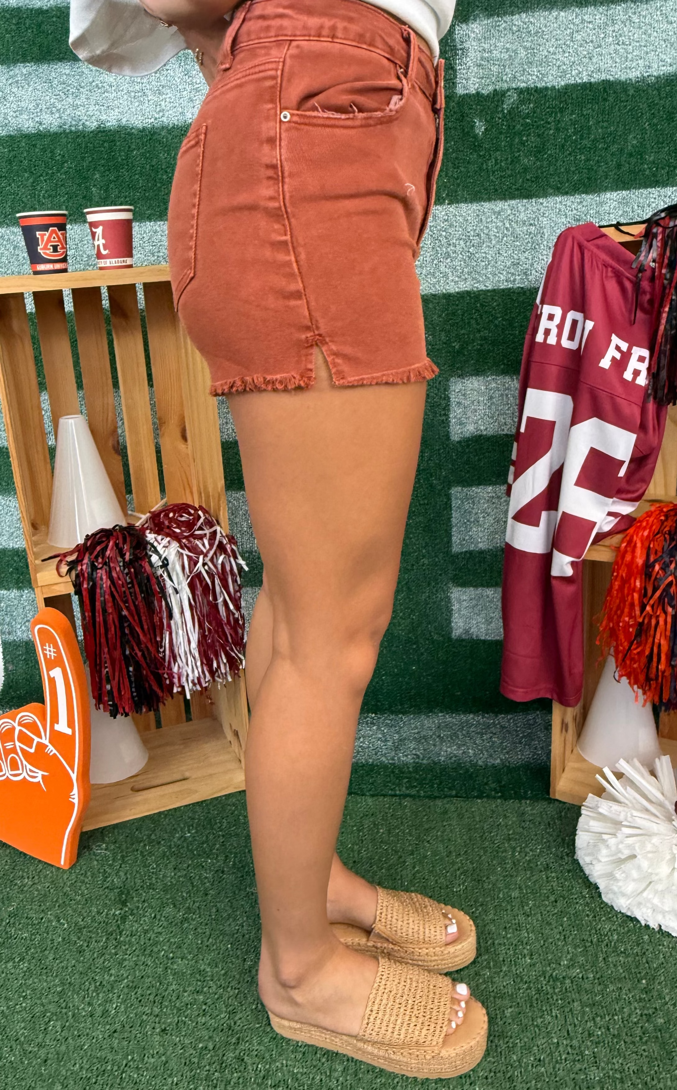Quick Decisions Rust Acid Washed Frayed Shorts-Shop-Womens-Boutique-Clothing