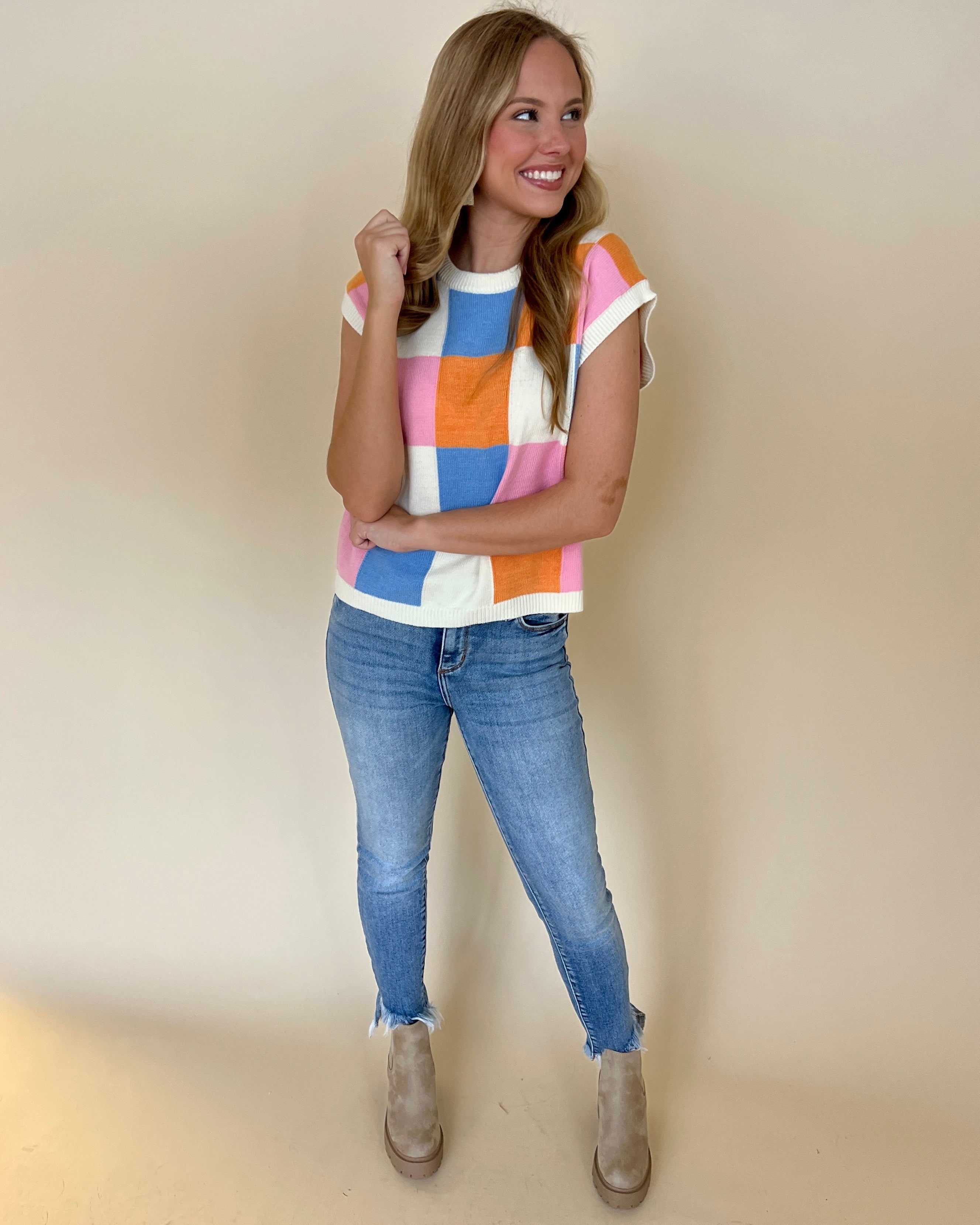 Looking For You Ivory Multi Checkered Sweater-Shop-Womens-Boutique-Clothing