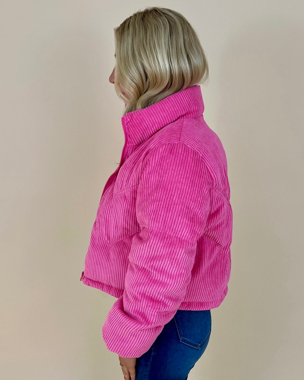 Not A Doubt Pink Ribbed Puffer Coat-Shop-Womens-Boutique-Clothing