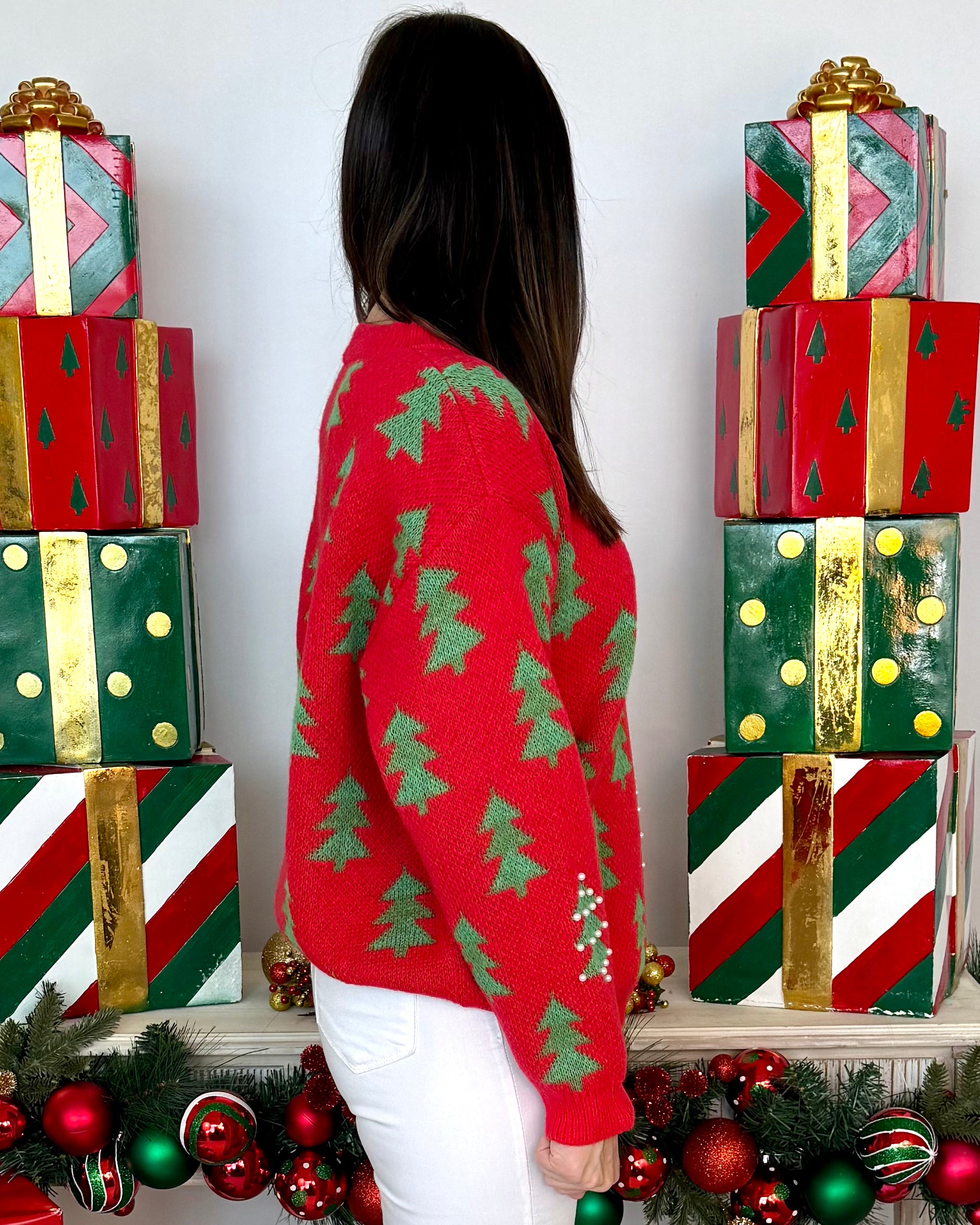 Making Spirits Bright Red/Green Tree Sweater-Shop-Womens-Boutique-Clothing