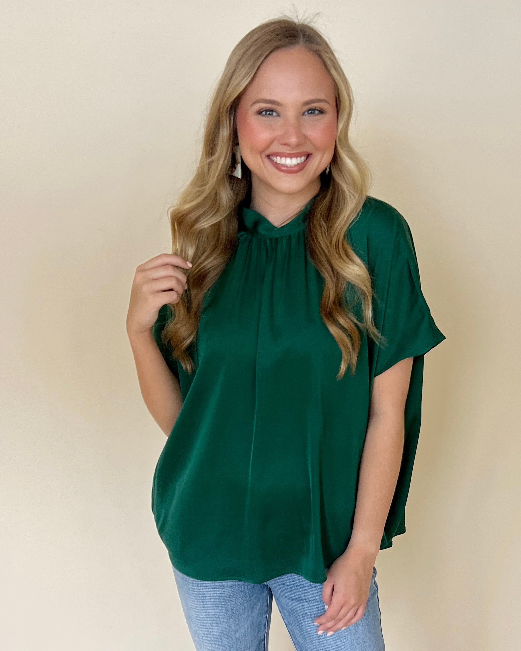Off To Work Green Satin Tie Back Top-Shop-Womens-Boutique-Clothing