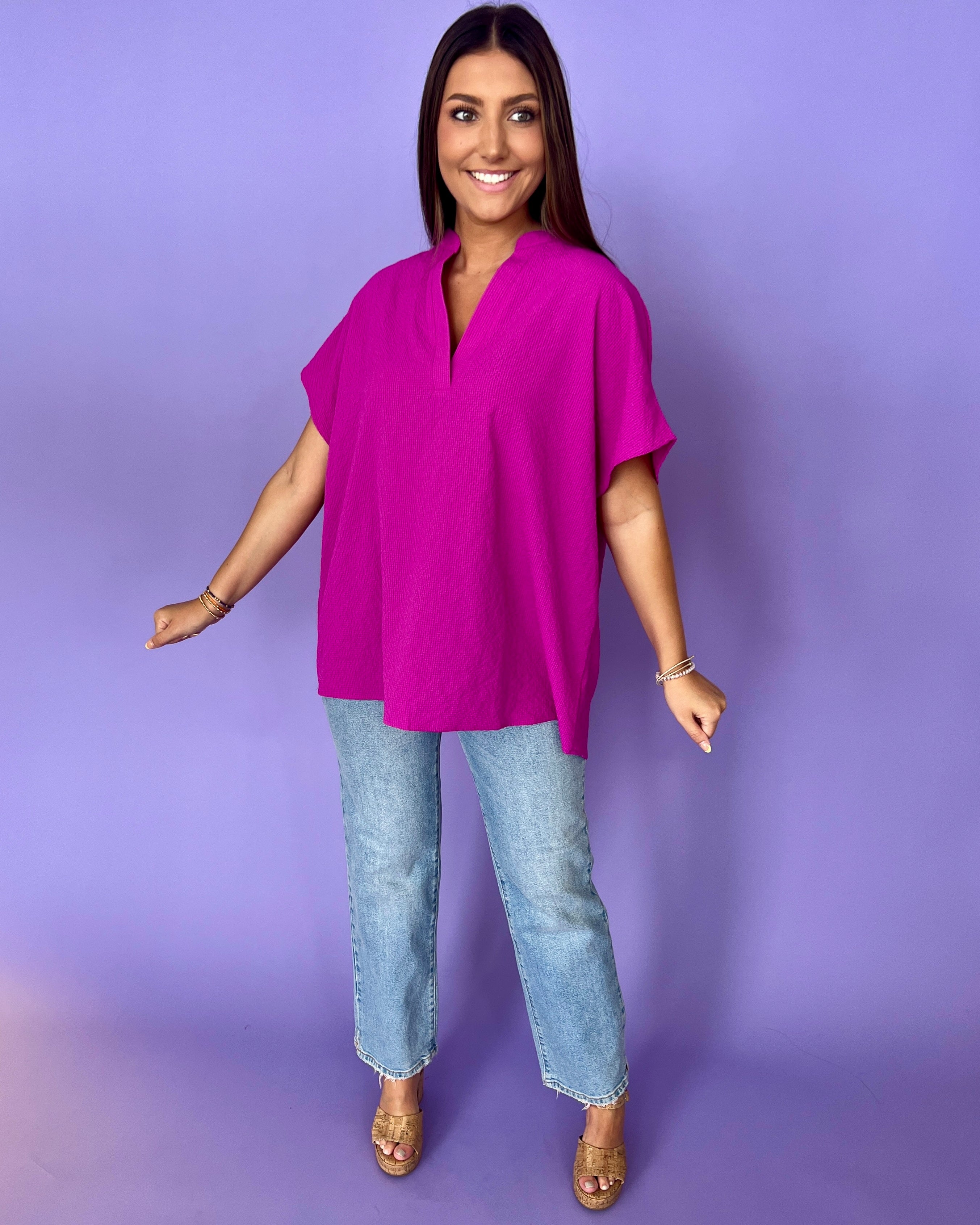 My Way Magenta Textured Dolman Top-Shop-Womens-Boutique-Clothing