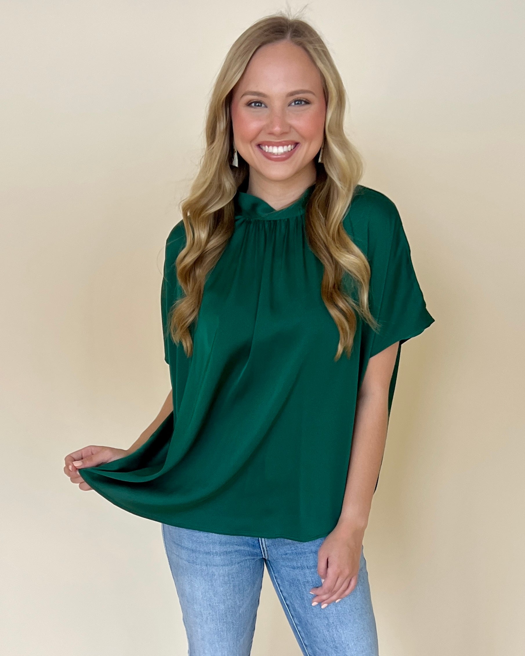 Off To Work Green Satin Tie Back Top-Shop-Womens-Boutique-Clothing